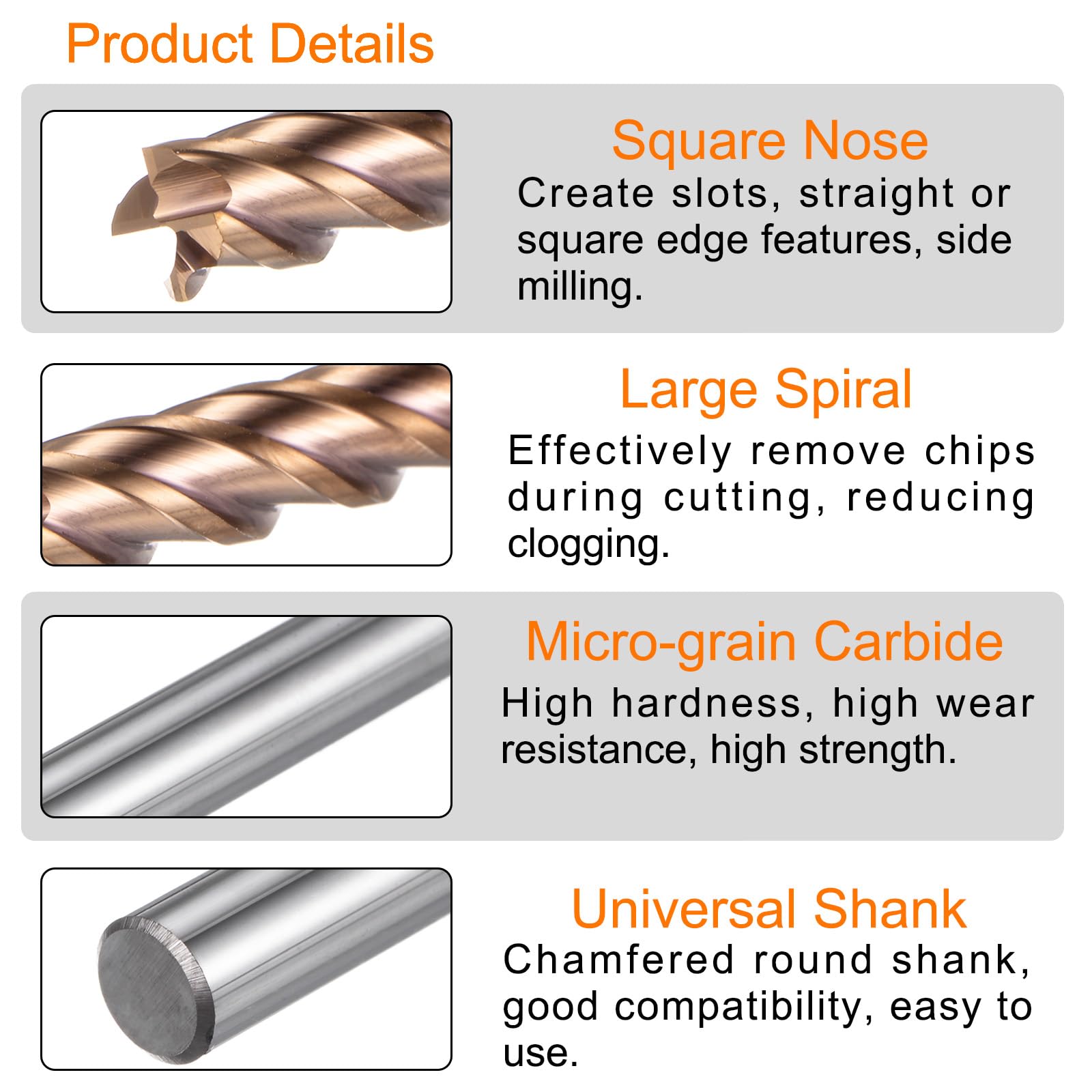 sourcing map Hartmetall-Schaftfräser, quadratisch, 6 mm Durchmesser, 6 mm Schaft, 75 mm, extra lang, HRC55 Mikrokorn-Wolframkarbid, 4 Rillen, Fräs-Bit für Aluminium, Kupfer, Metall