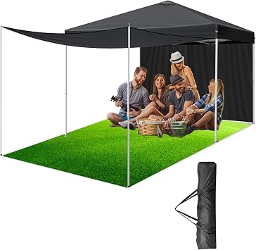 10x10 FT Pop Up Canopy Tent with 2 Sidewalls,Commercial Instant Awning Portable Freestanding Shelter w/Carry Bag, Wedding Tents for Parties,Beach,Backyard,Camping,Outdoor, Easy Set Up Tent,Black