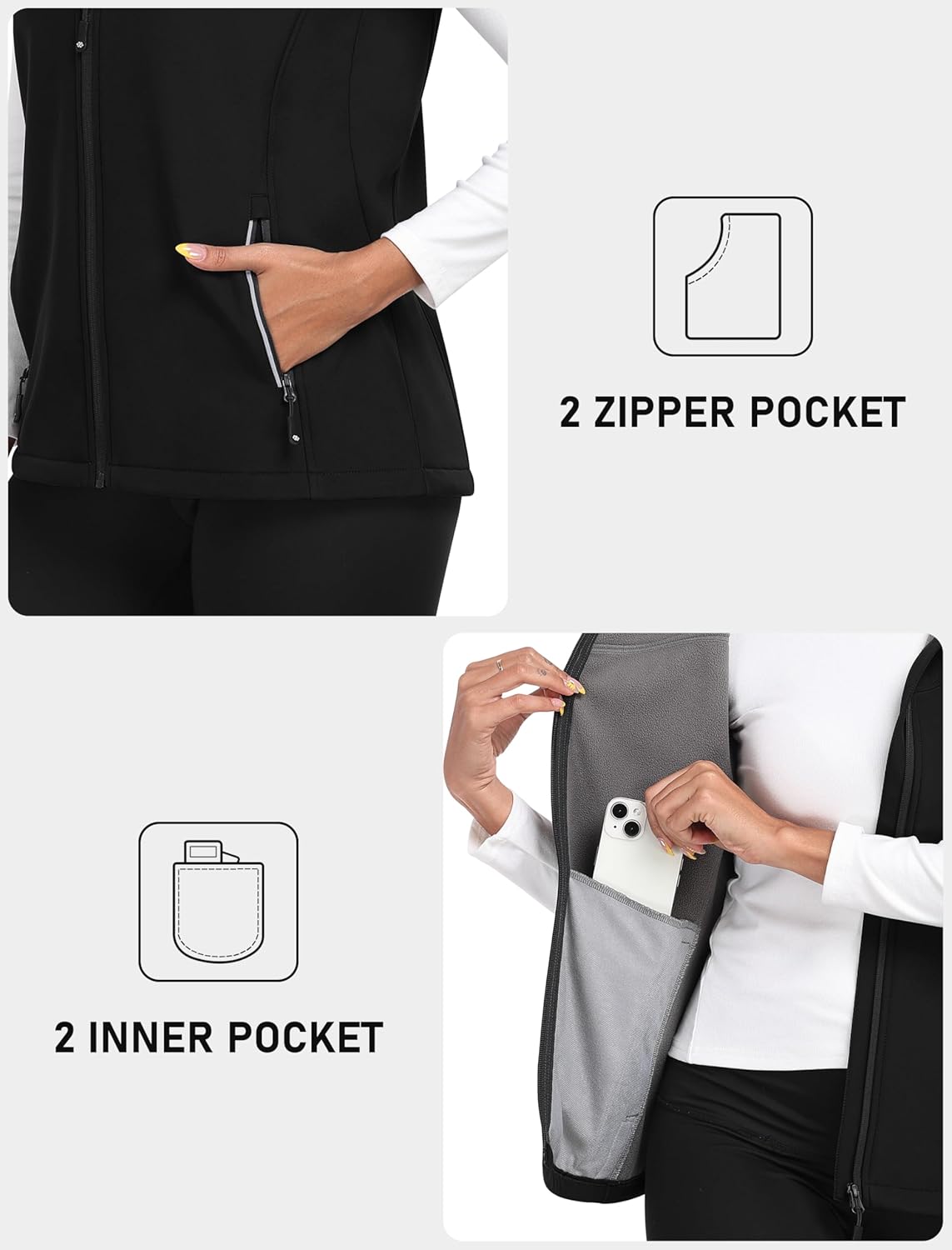MoFiz Women's Fleece Lined Softshell Vest Windproof Lightweight Insulated Sleeveless Jacket Full Zip Running Vest - Image 5