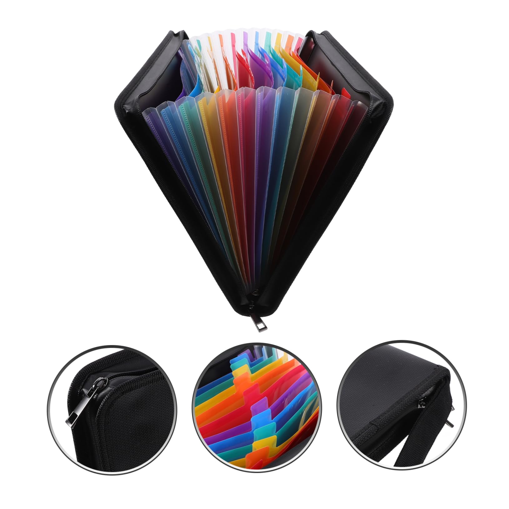 Cartella Portadocumenti a Fisarmonica 12 Tasche in Pp Nero | Formato A4, Capienza Ampia, Chiusura con Zip, Etichette Colorate per Ricevute e Bollette