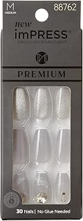 KISS imPRESS Press-On Manicure Premium Collection Fake Nails - Legacy, Gray, V-Cut Stone, Medium & Ballerina/Coffin Shape, Easy To Apply, Super Hold, Chip Proof, Smudge Proof, No Dry Time | 30 Count