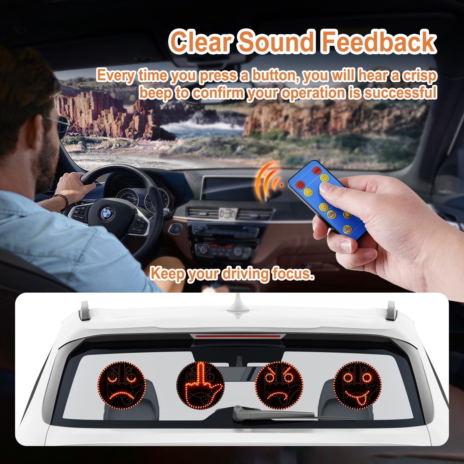 Emojis and Gestures - Luz de coche divertida con control remoto, señal LED de furia de carretera para coche, accesorios de coche ideales para regalo, accesorios de coche divertidos para