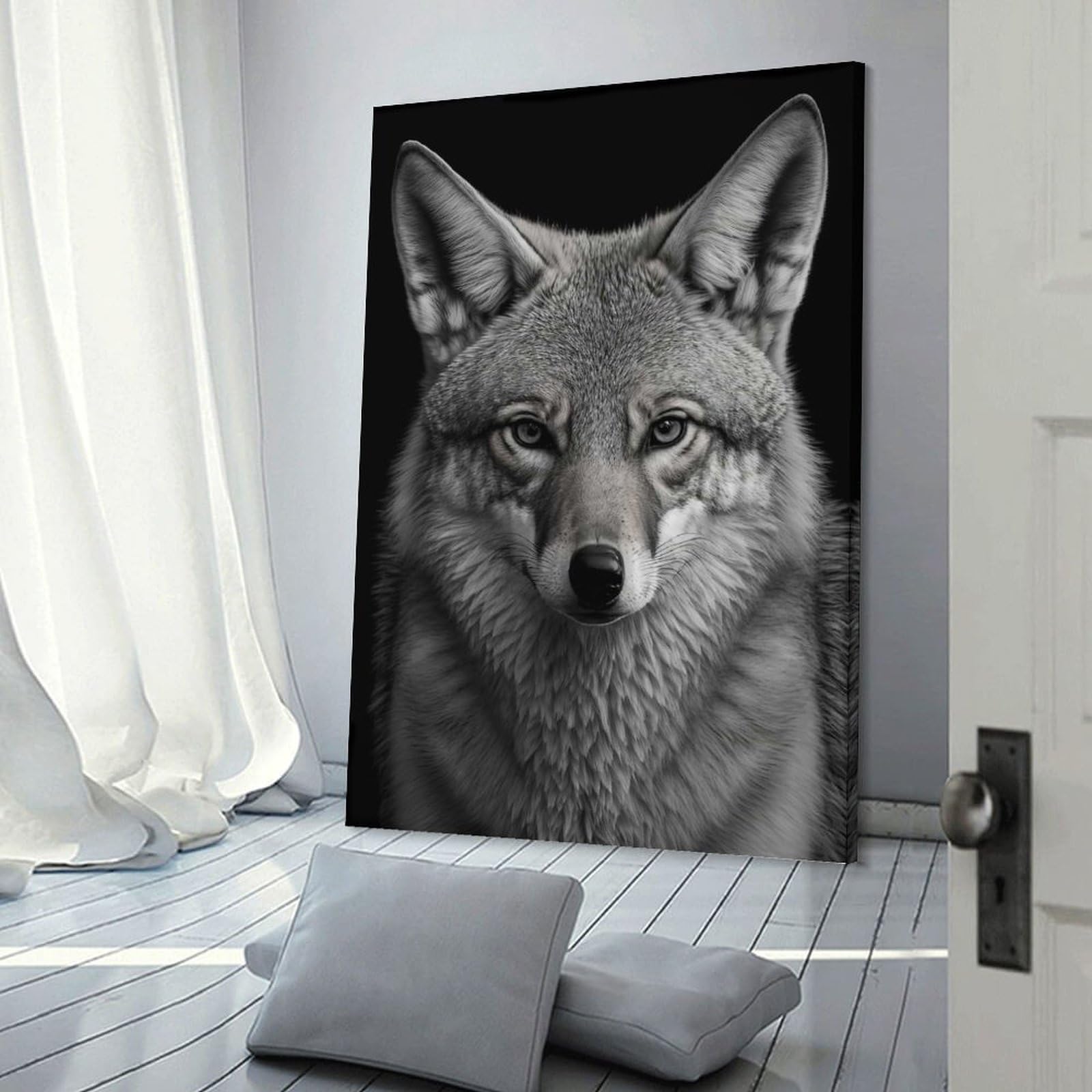 Junmoney Portrait of A Coyote Decorative Canvas Print, 12x18inch(30x45cm), for Hallway, Entryway Or Landing, Home Artwork for First Impressions