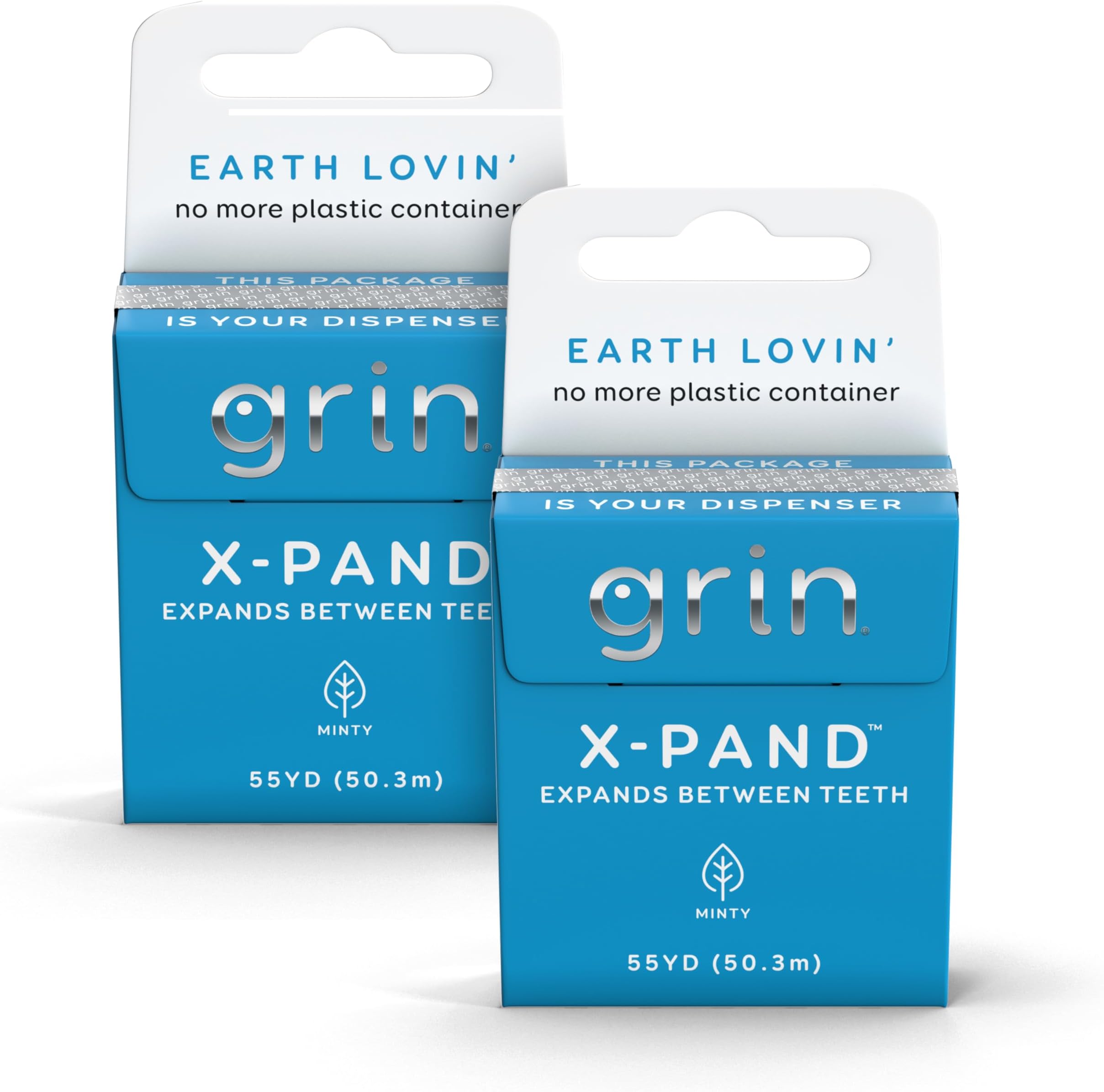 GRIN X-Pand Floss Box, Expands Between Teeth, 55 Yards (50.3m), Minty Flavor, Recyclable Packaging, 165 Feet of Strong Fine Dental Floss, No More Plastic Container, No Shredding or Breaking