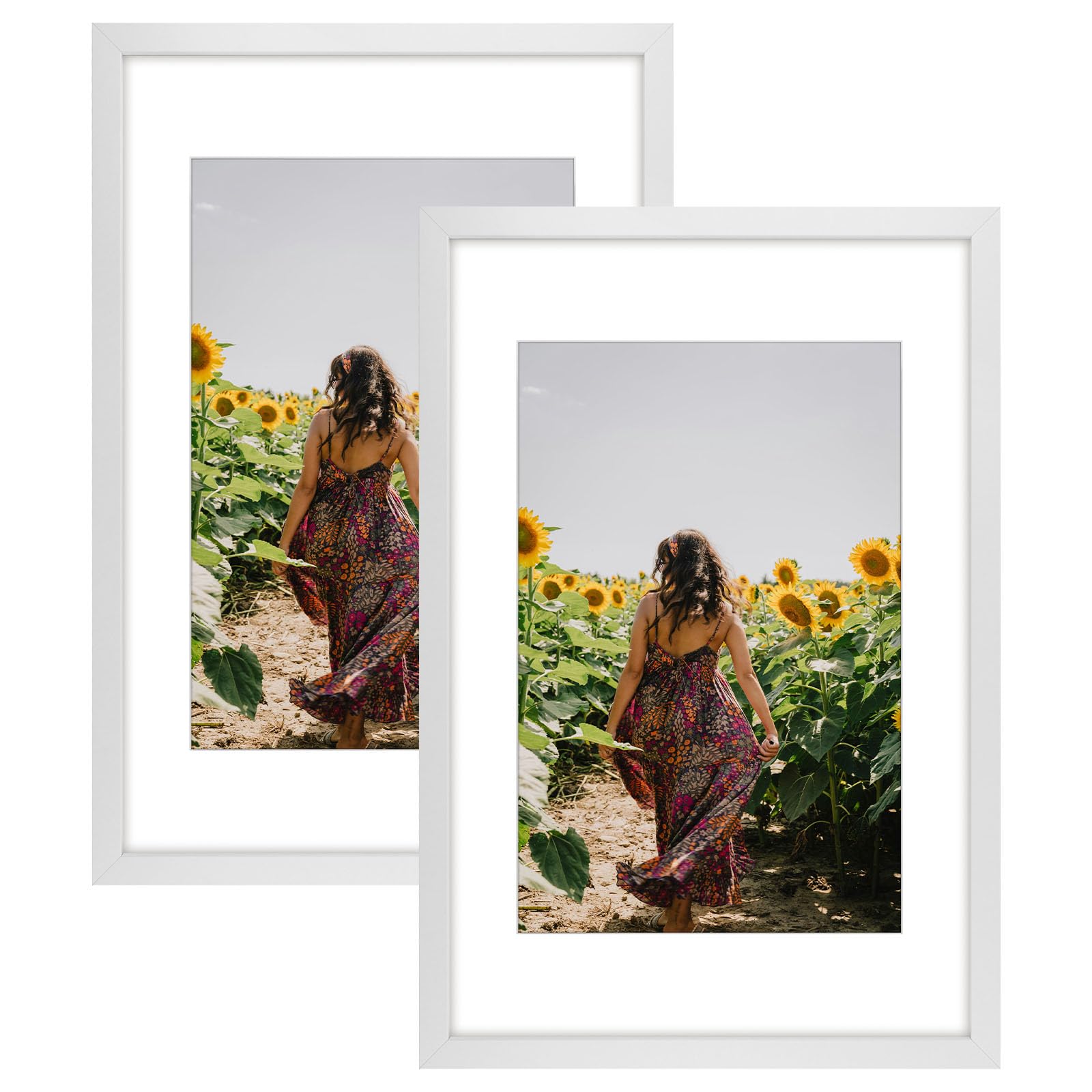 Frametory 2 Pack 16x24 White Picture Frame with Real Glass Mat for 12x18