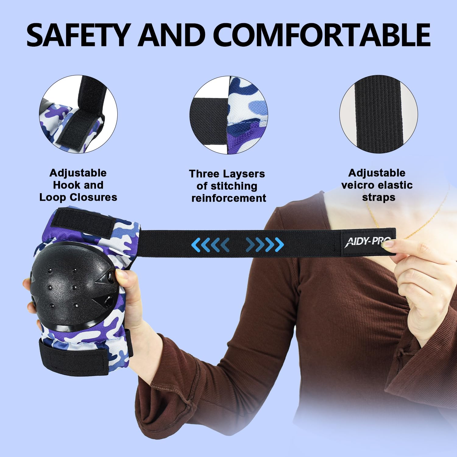 Juego de rodilleras y coderas para niños, equipo de protección para monopatín, 6 en 1, protectores de muñeca para niños, para patinaje, patinaje, ciclismo, azul 5