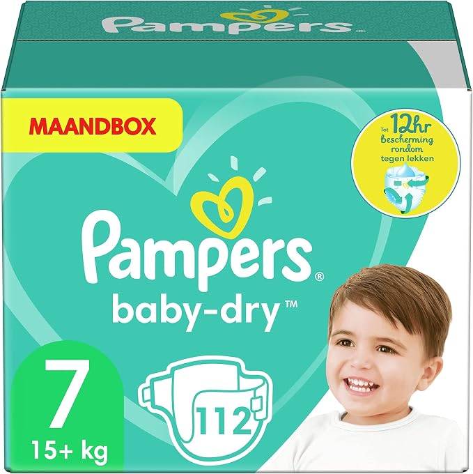 Pampers Maat 7 Luiers (15+ kg) Baby-Dry, 112 Stuks, MAANDBOX, Tot 12 uur  Bescherming rondom tegen Lekken : Amazon.nl: Babyproducten