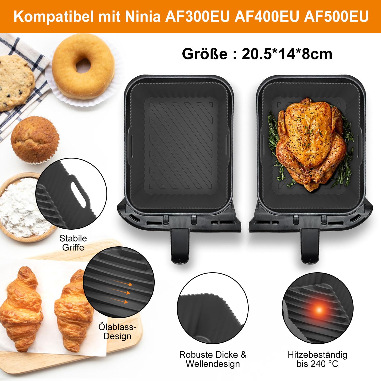 Accessori Per Air Fryer – 2 Pezzi Griglia In Acciaio Inox 304, Con Portaspiedini E 4 Spiedini, Guanti In Silicone, Compatibile Ninja Foodi AF300/400/500EU - 3