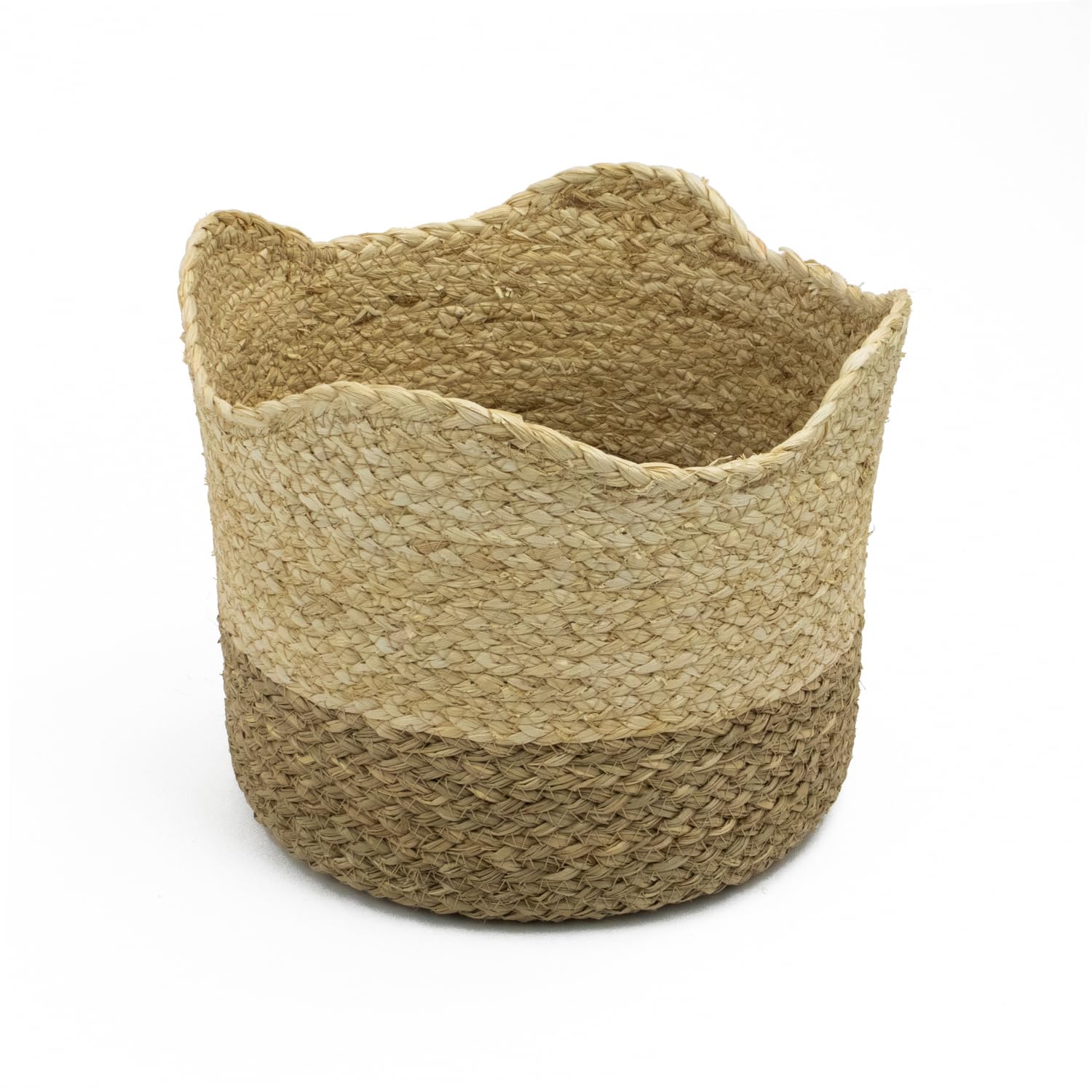 JVL Palma Natural Round Scalloped Storage Basket — Decorative Woven Organizer for Home Storage & Décor