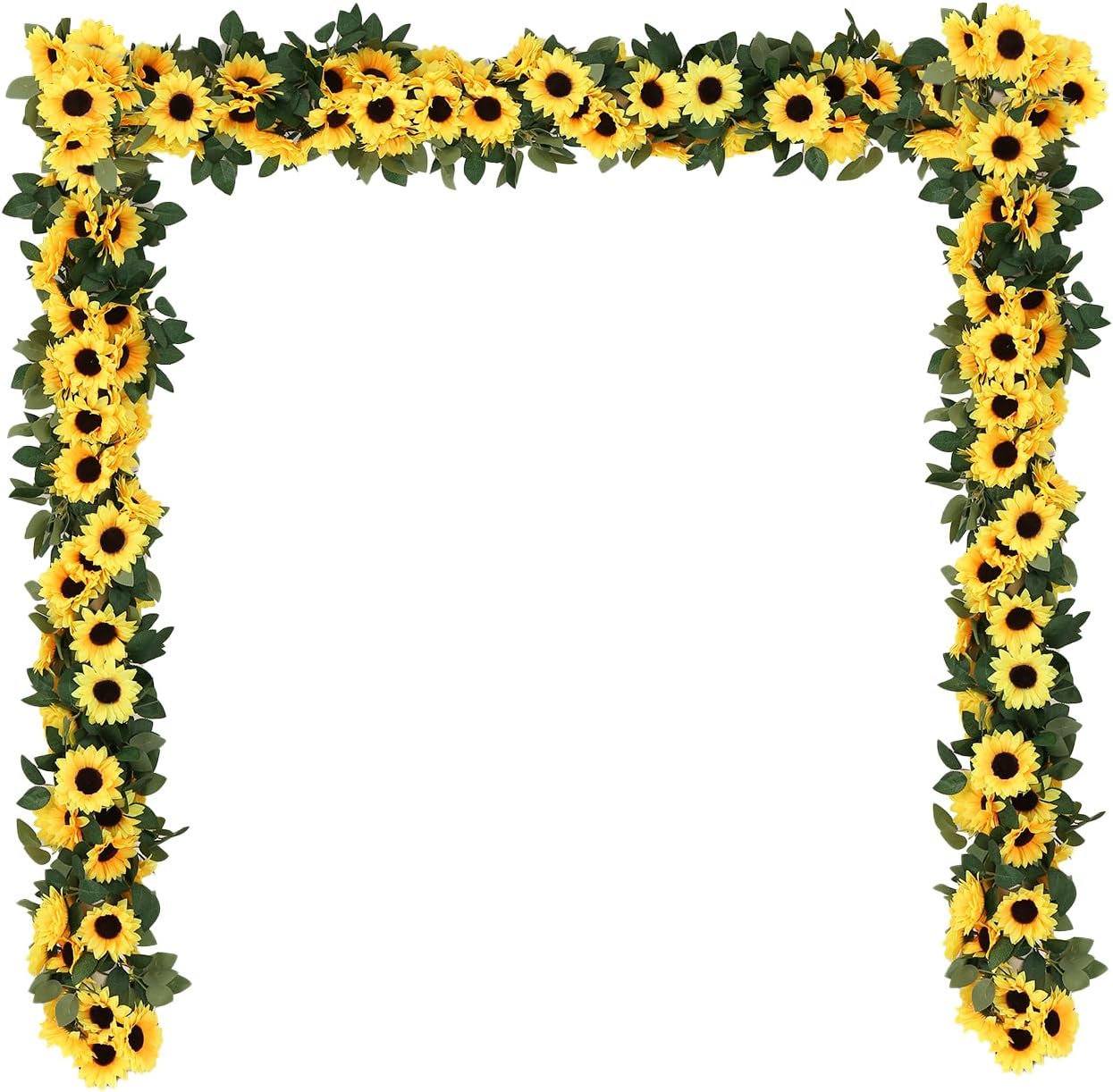 6Pack Artificial Sunflower Garlands Decor 8ft Silk Summer Sunflower Hanging Vines Flowers Garland Decorations for Outdoor Party, Table, Wedding, Baby Shower