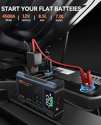 Miniatura 2 de Cargador de batería de automóvil con compresor de aire, caja de arranque de 4500 A para batería de automóvil, paquete de salto portátil de 12 V,