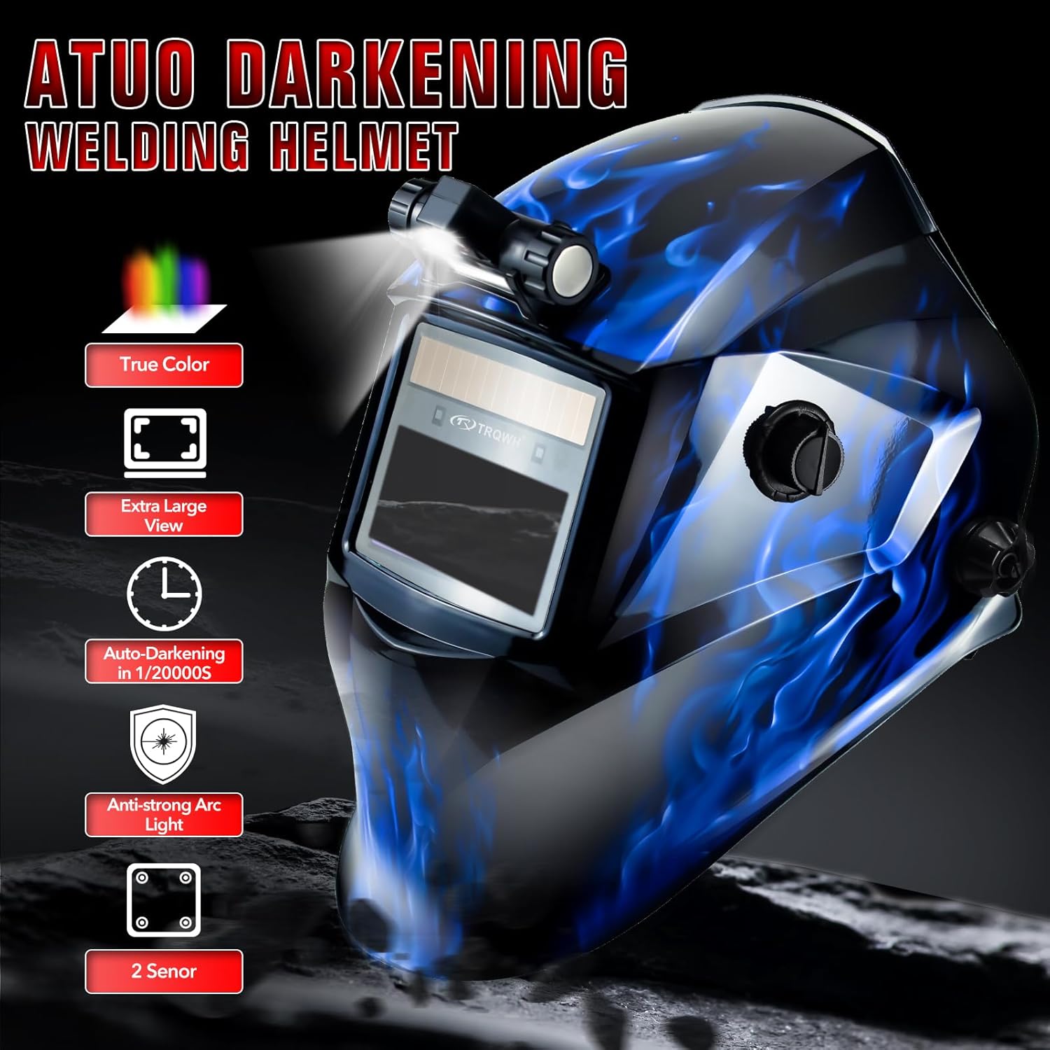 TRQWH Welding Hood Auto Darkening Welding Helmet with Light True Color 1/1/1/2 Top Optical Clarity Wide Shade 9-13 Welding Mask with Welding Gloves (KTS-JD15)