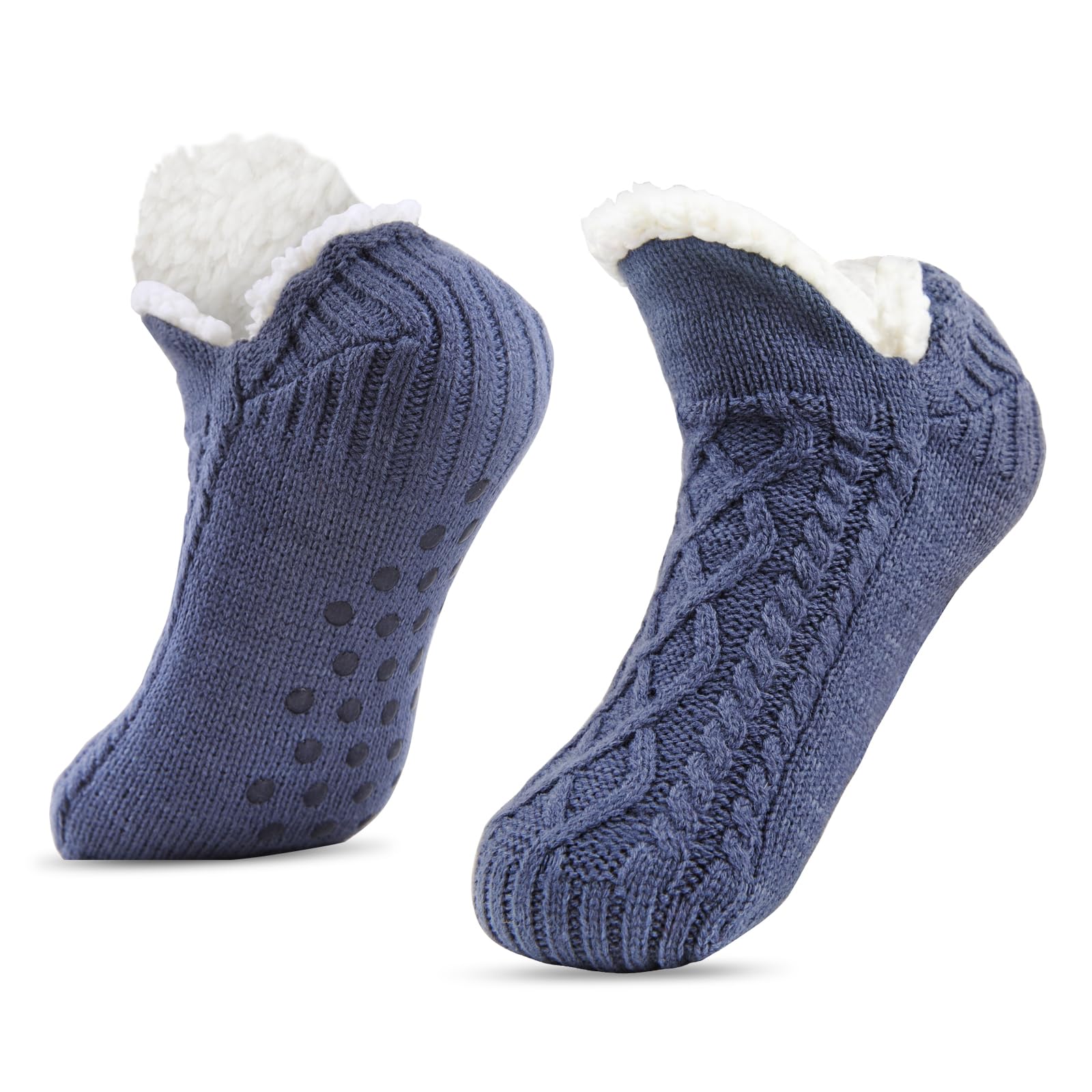 SIHOHAN Kuschelsocken Herren Damen Dicke Kurze Haussocke Rutschfeste Socken | Flauschige Winter Stricksocken Stoppersocken mit ABS Anti Noppen Warme Bettsocken
