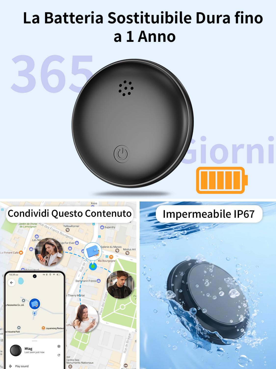GPS Tracker per Auto, Magnetico Localizzatori GPS Compatibile con iOS e Android, Nessun Abbonamento, Posizionamento Globale, Impermeabile IP67, Fino a 365 Giorni di Autonomia, per Auto/Moto/Chiavi