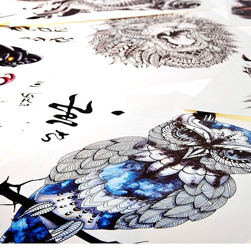 Miniatura 7 de PowerTRC Tatuajes temporales de cuerpo y brazo falsos  16 hojas de animales, símbolos y diseños únicos tatuajes temporales