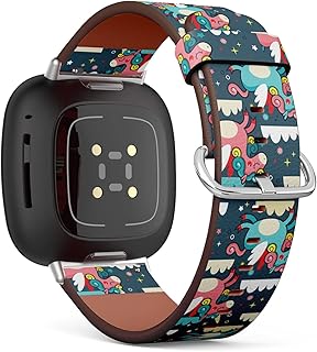 CJBROES Replacement Leather Watch Band, Compatible with Fitbit Versa 3 and Fitbit Sense of Wristband Bracelet Accessory - Cute Unicorns
