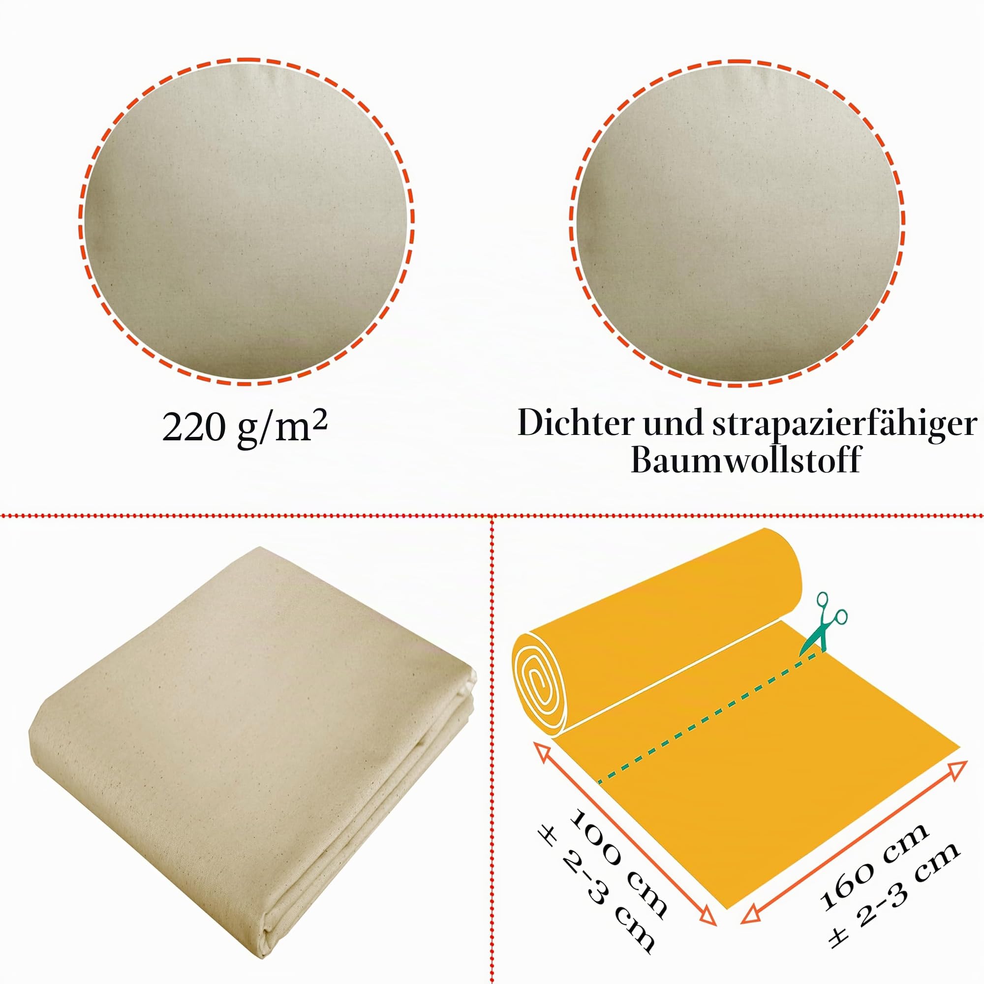 Dicker und langlebiger Stoff aus 100% Baumwolle, 160 cm breit, zur Herstellung von Kissenbezügen, Wäschesäcken und mehr (natural cream, 500 cm x 160 cm)