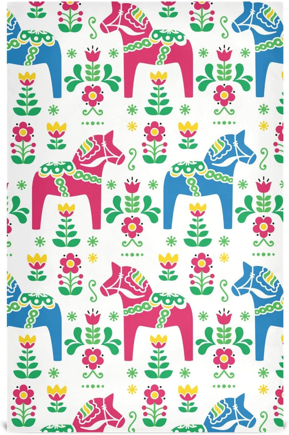 Swedish Folk Art Dala Horse Kitchen Towel, Dish Towels Quick Drying Tea Towels Absorbent Hand Towels for Kitchen Sink Dinner Table 28 x 18 Inches, Set of 4