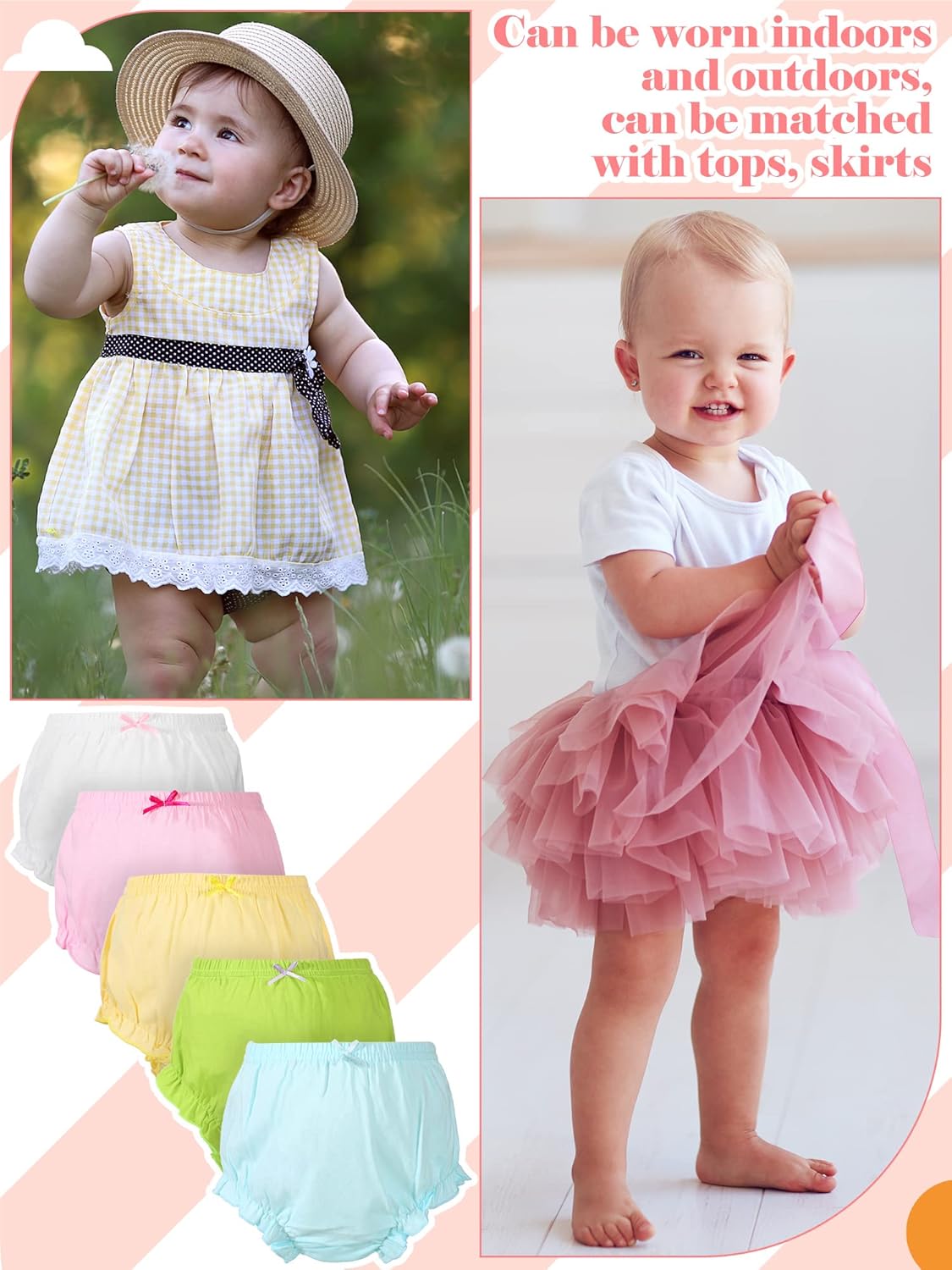 Mixweer 15 Pcs Diaper Covers for Baby Newborn Bloomers Ruffle Shorts Toddler Summer Assorted Panties Shorts Set for Boys Girls (Fresh, For 9-12 Months)