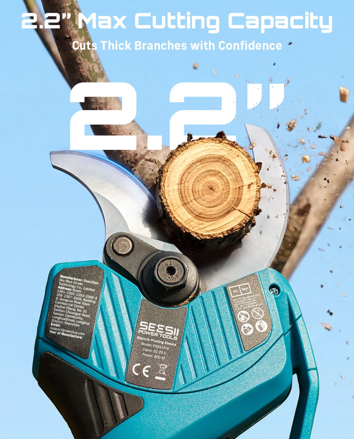 SEESII Forbici Potatura a Batteria 55mm, Asta Telescopica, 2x4.0Ah Batterie | 2 Batterie 4000mAh, Motore Brushless, Lama SK5, Luce LED, Design 2 in 1 per potatura alta e bassa, ideale per alberi e siepi