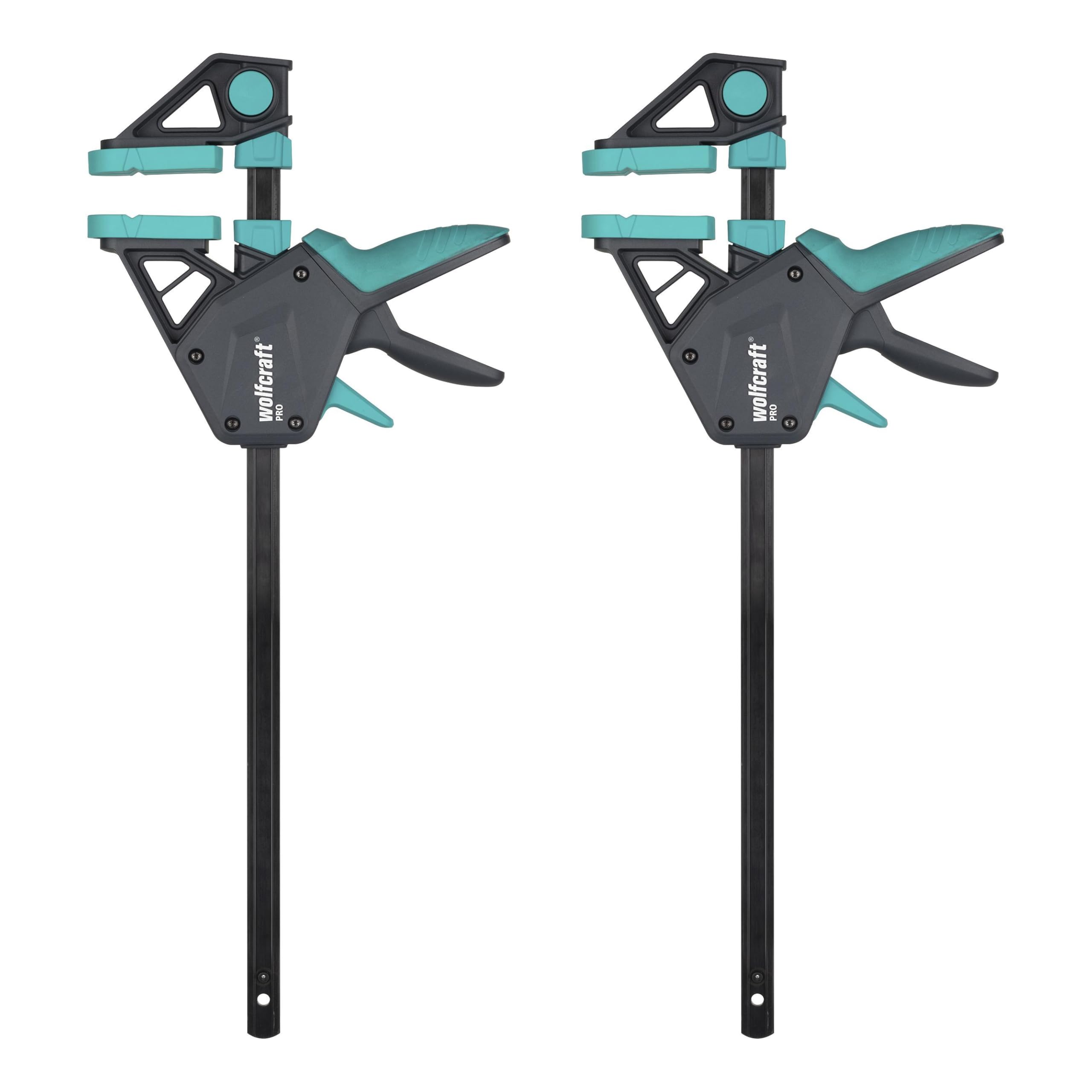Wolfcraft Black 2 One Hand Clamps Pro Ergo - Clamping Pressure 150 Kg - 8676060 - The Convenient Clamp For All-Round Use - 300 Mm Clamping Width - Made In Europe