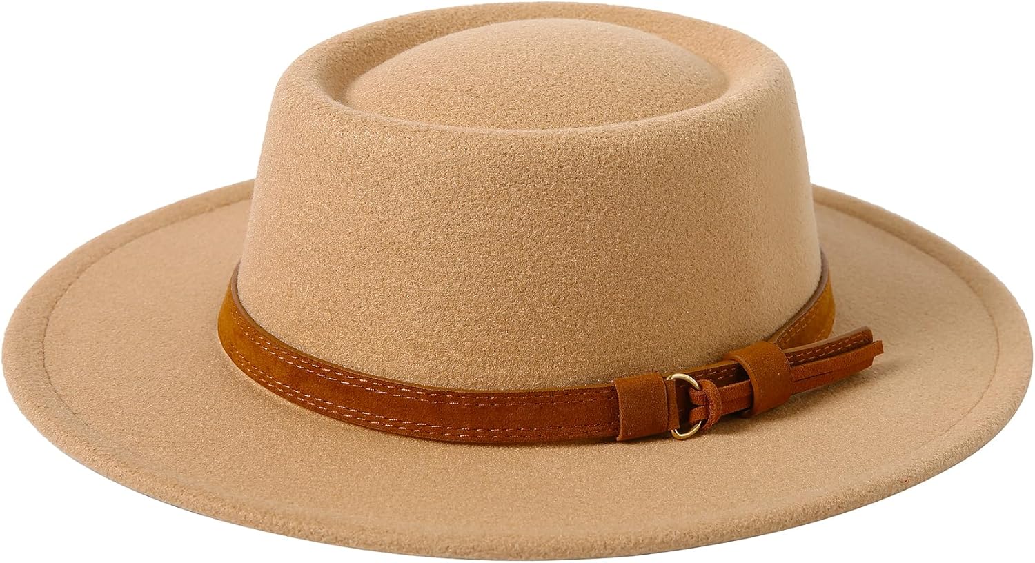 Lanzom Women Vintage Wide Brim Warm Wool Fedora Hat Belt Panama Hat Felt Jazz Hat - Image 2