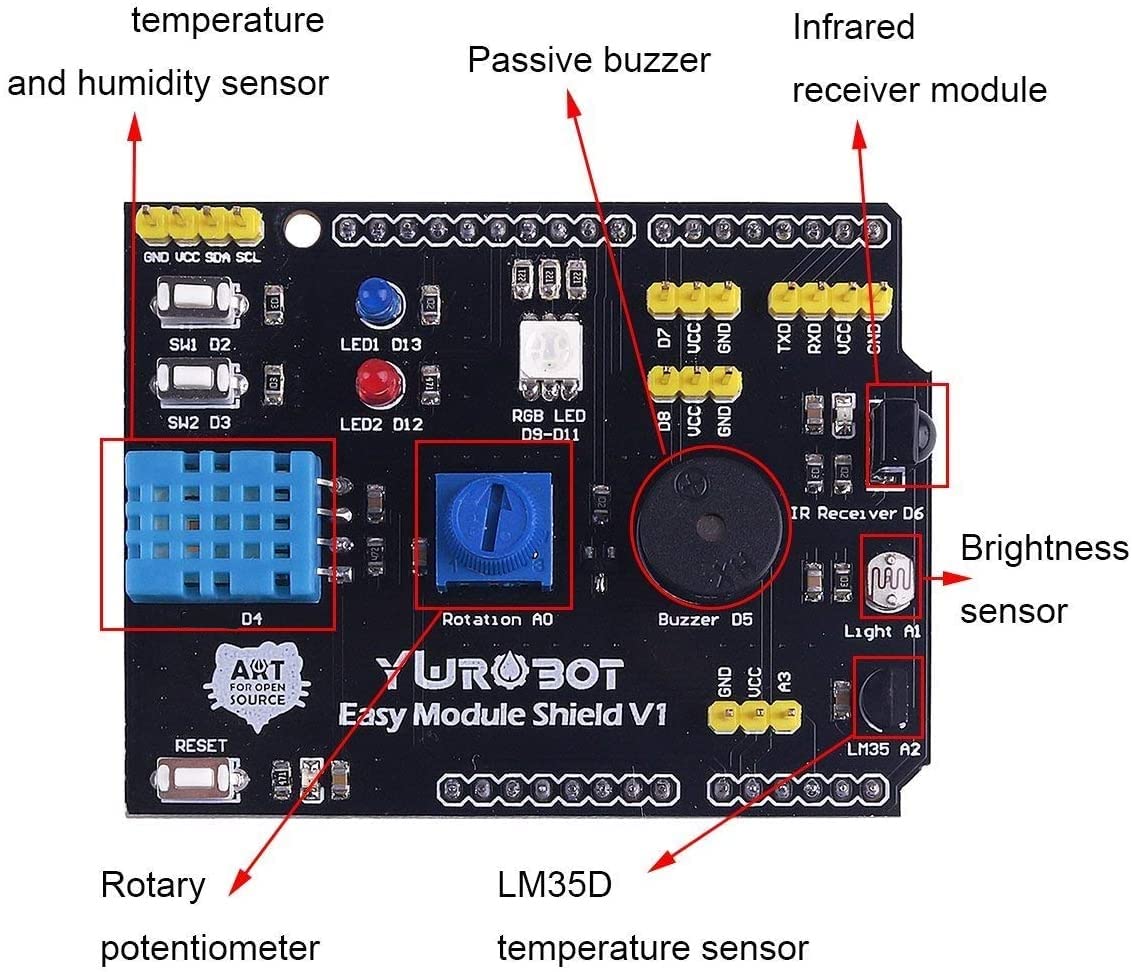 DollaTek Arduino Uniwersalna karta rozszerzeń Arduino z czujnikiem wilgotności i czujnikiem temperatury 9 w 1, kompatybilna z Arduino UNO R3