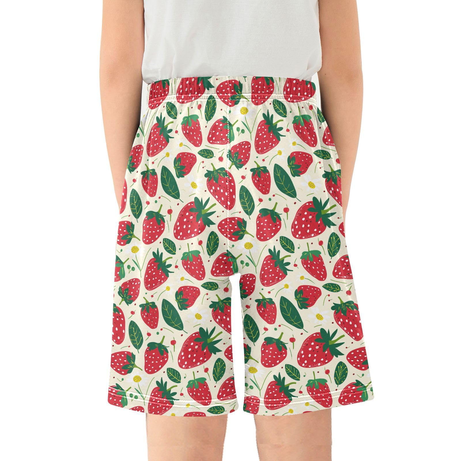 ALAZA Cute Strawberry Fruit Youth Athletic Shorts for Boys and Girls Size 11-12 Years