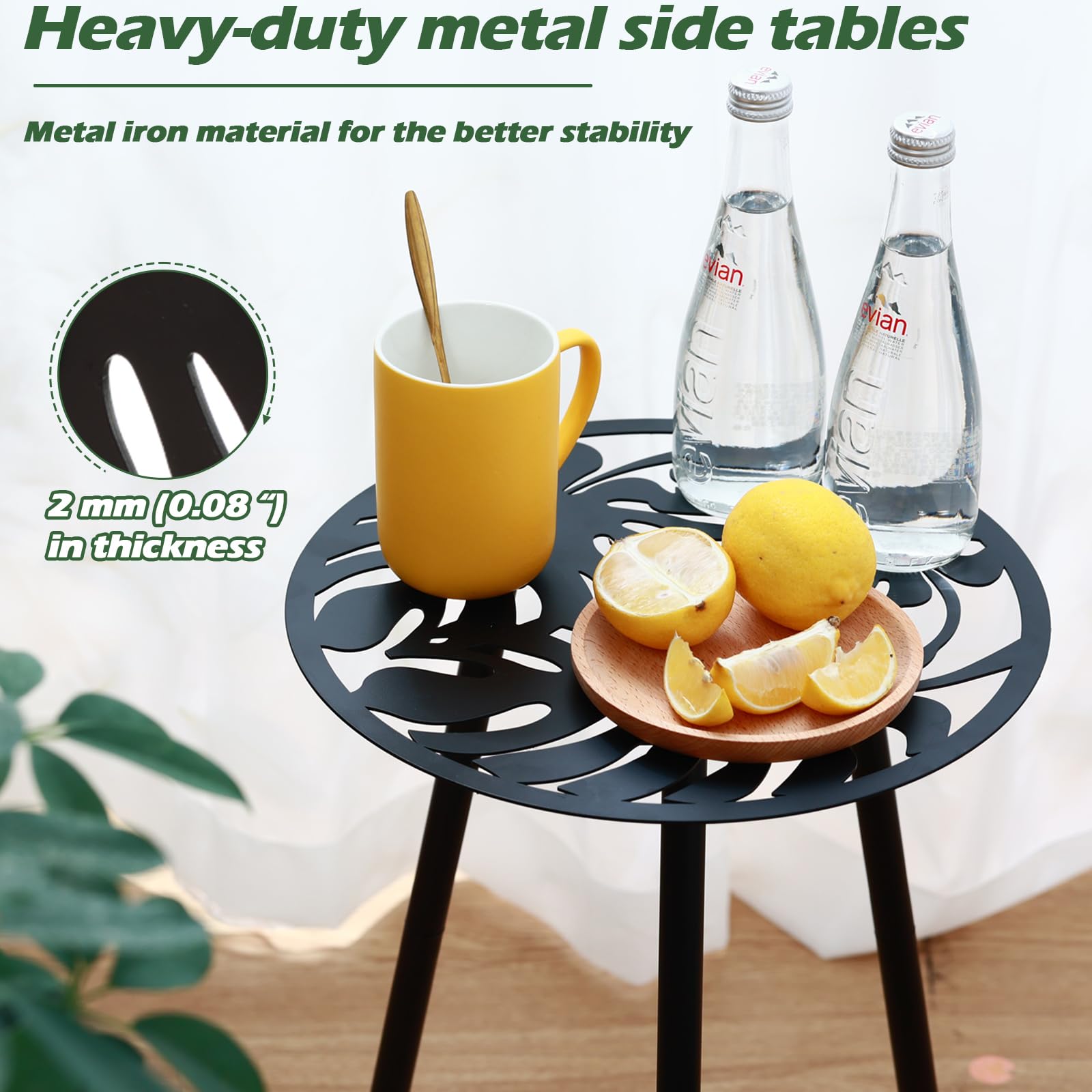 2 paquetes de mesas auxiliares de metal para exteriores, mesa auxiliar pequeña para patio, mesa redonda de esquina de jardín para espacios pequeños, balcón, soporte de plantas de porche para 3