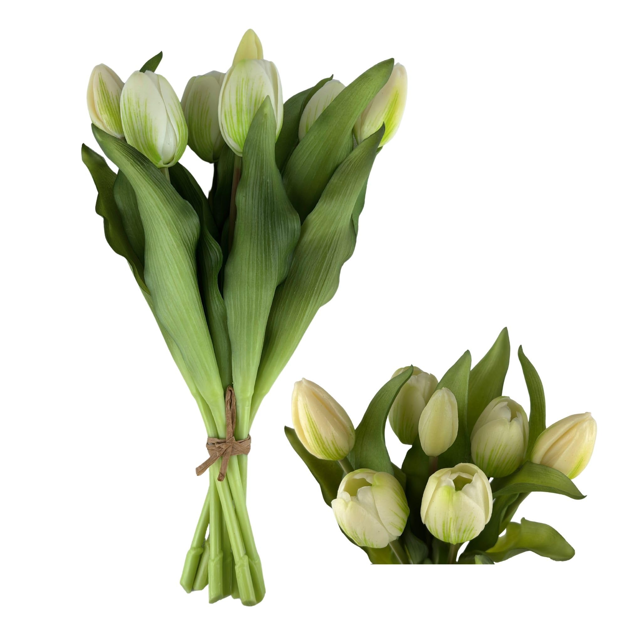 G.blümt Tulpen künstlich, Tulpenstrauß Real Touch wie echt, Kunstblumen Tulpenbund 7 Stück (Creamy White)