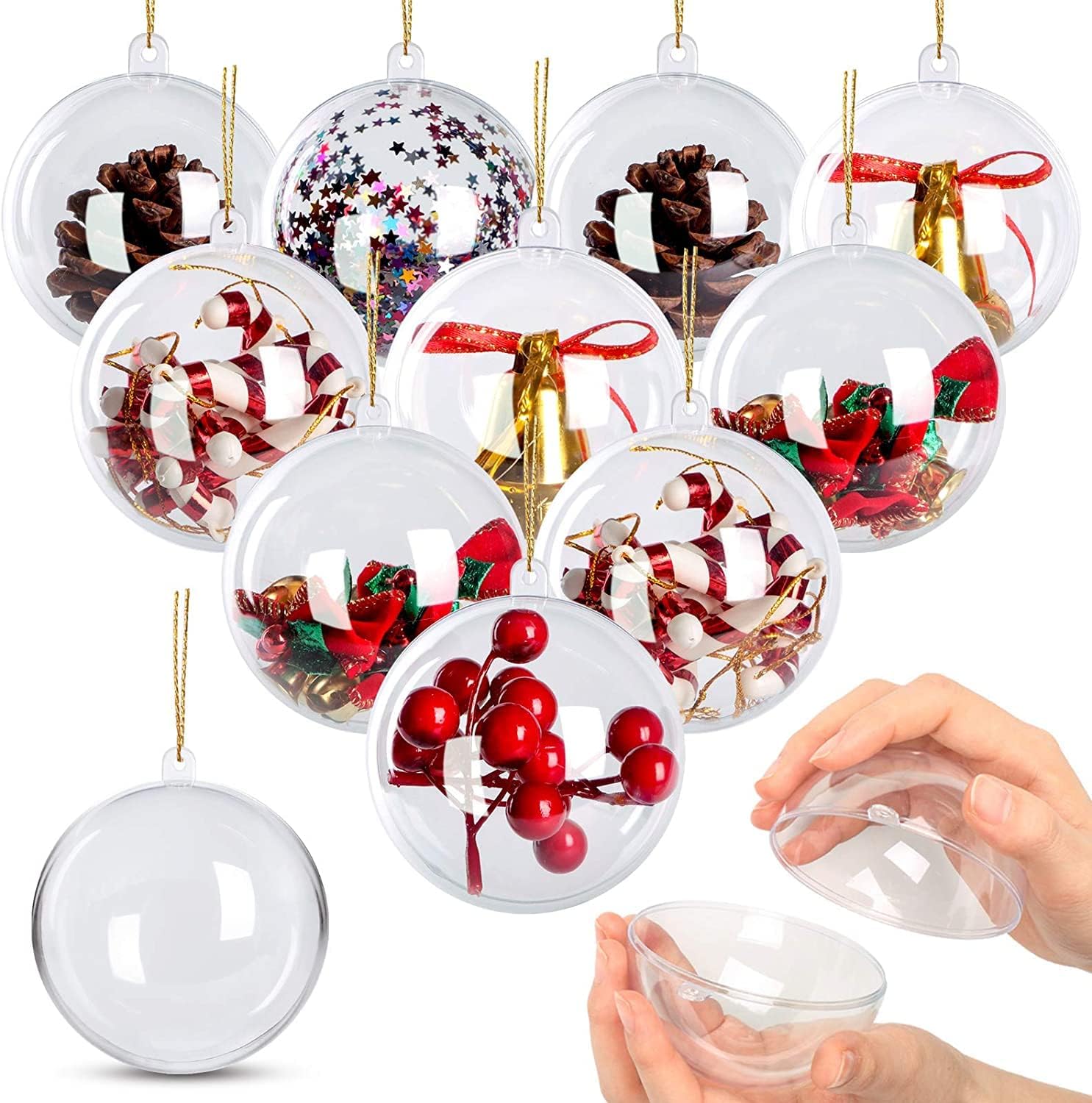 MyoGrip 10 Pack 3.15" Clear Plastic Ornaments for Crafts Fillable, Clear Christmas Ornaments, Clear Ornaments Balls Christmas Ornaments Set for Tree Holiday Wedding Party
