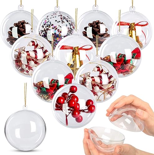 MyoGrip Paquete de 10 adornos de plástico transparente de 3.15 pulgadas para manualidades, adornos de Navidad transparentes, bolas de adornos