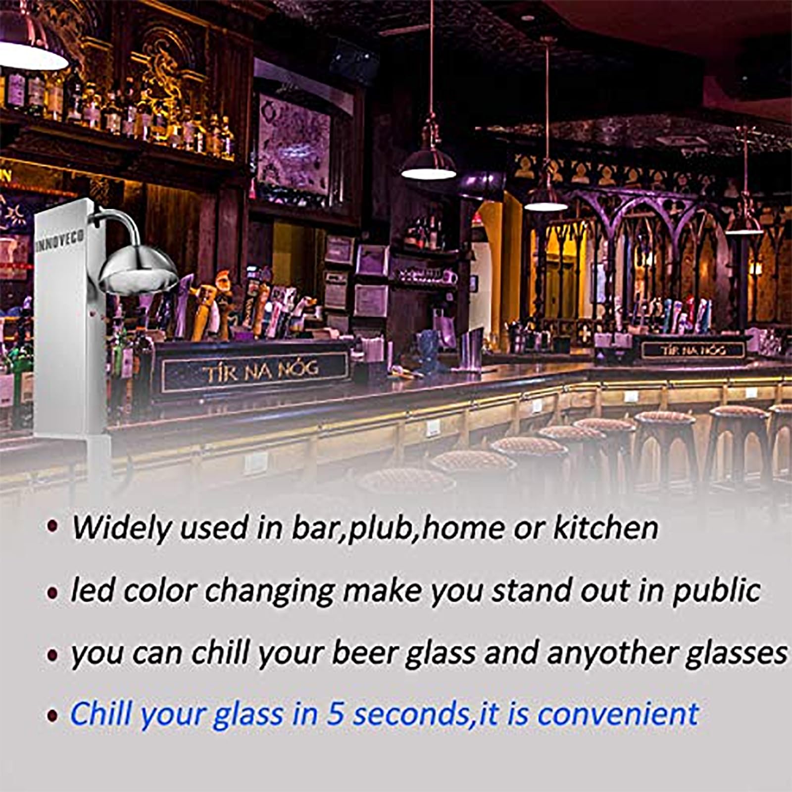 Enfriador de vidrio, escarchador de vidrio de CO2 con luz LED, congelación rápida a 45 °C, conserva el sabor, ideal para cócteles, cerveza, bebidas mixtas y vino tinto
