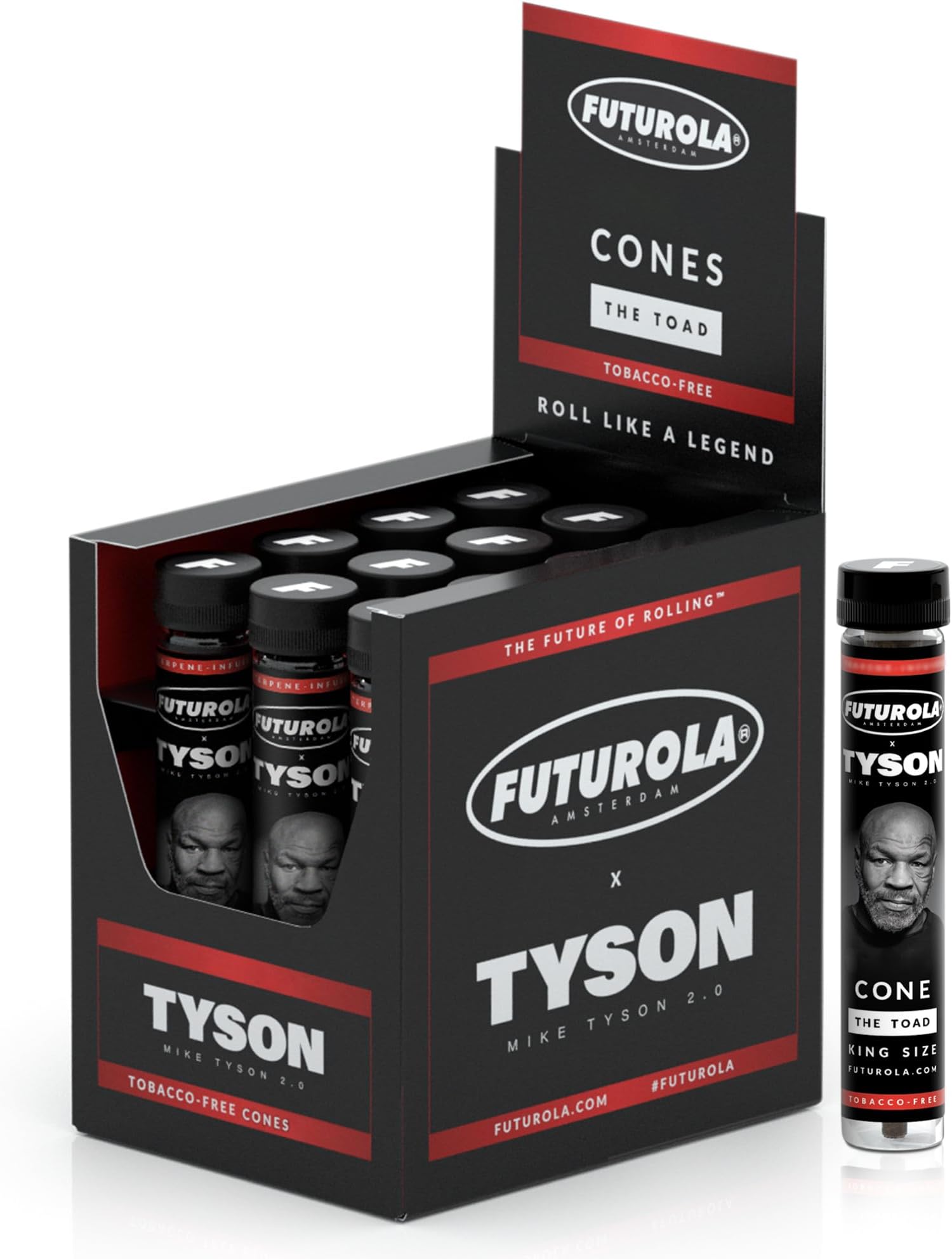 Tyson 2.0 x Futurola Tobacco-Free Cones with Filter Tip | Slow-Burning King Size Cones Handcrafted with Premium European Paper | 12 Pack