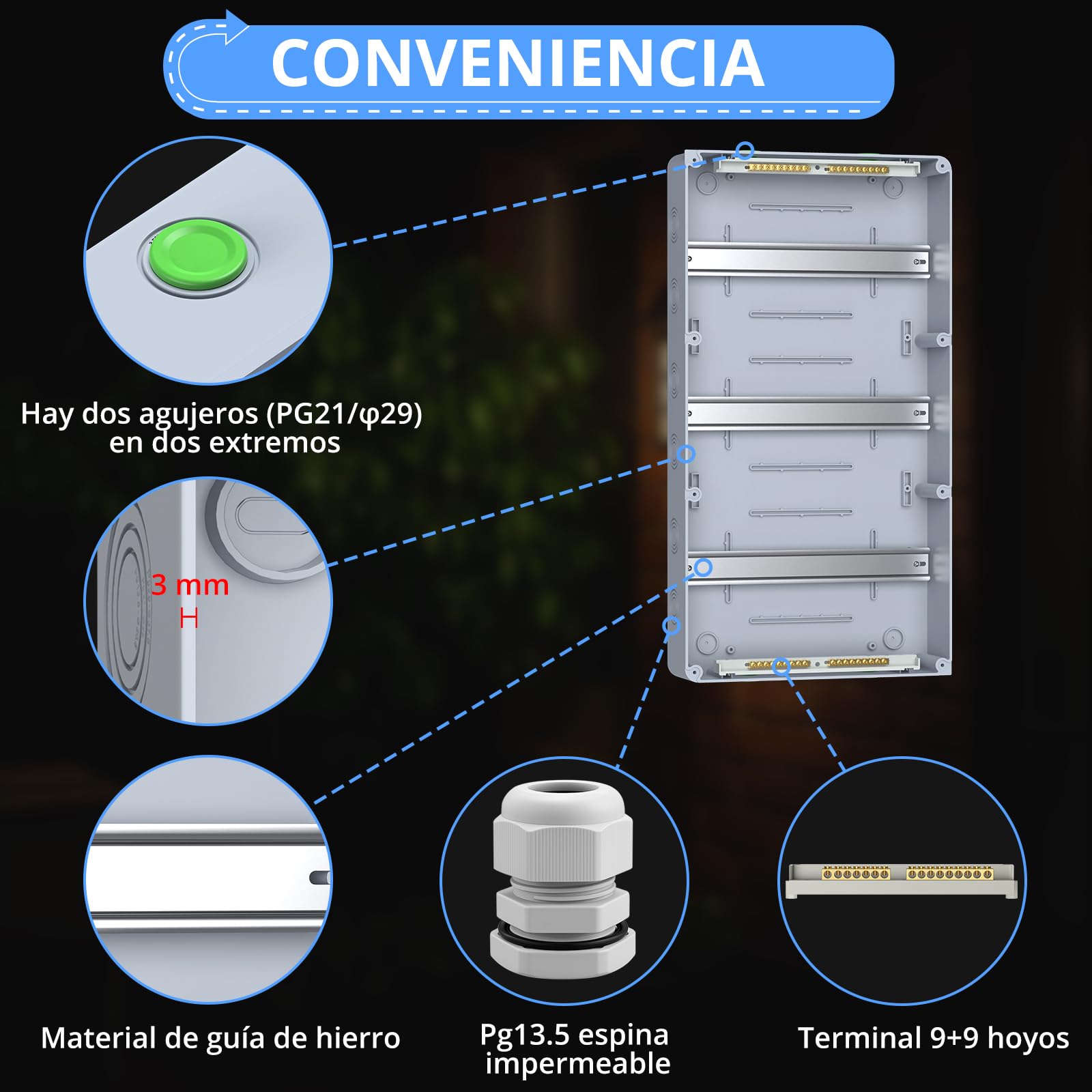 CAMWAY Caja de Distribución de Superficie IP65 de 36 Módulos, Caja Estanca Exterior Electrónica con junta de estanqueidad perimetral y bornas de latón, para Jardín o Areas Exteriores, Certificación CE