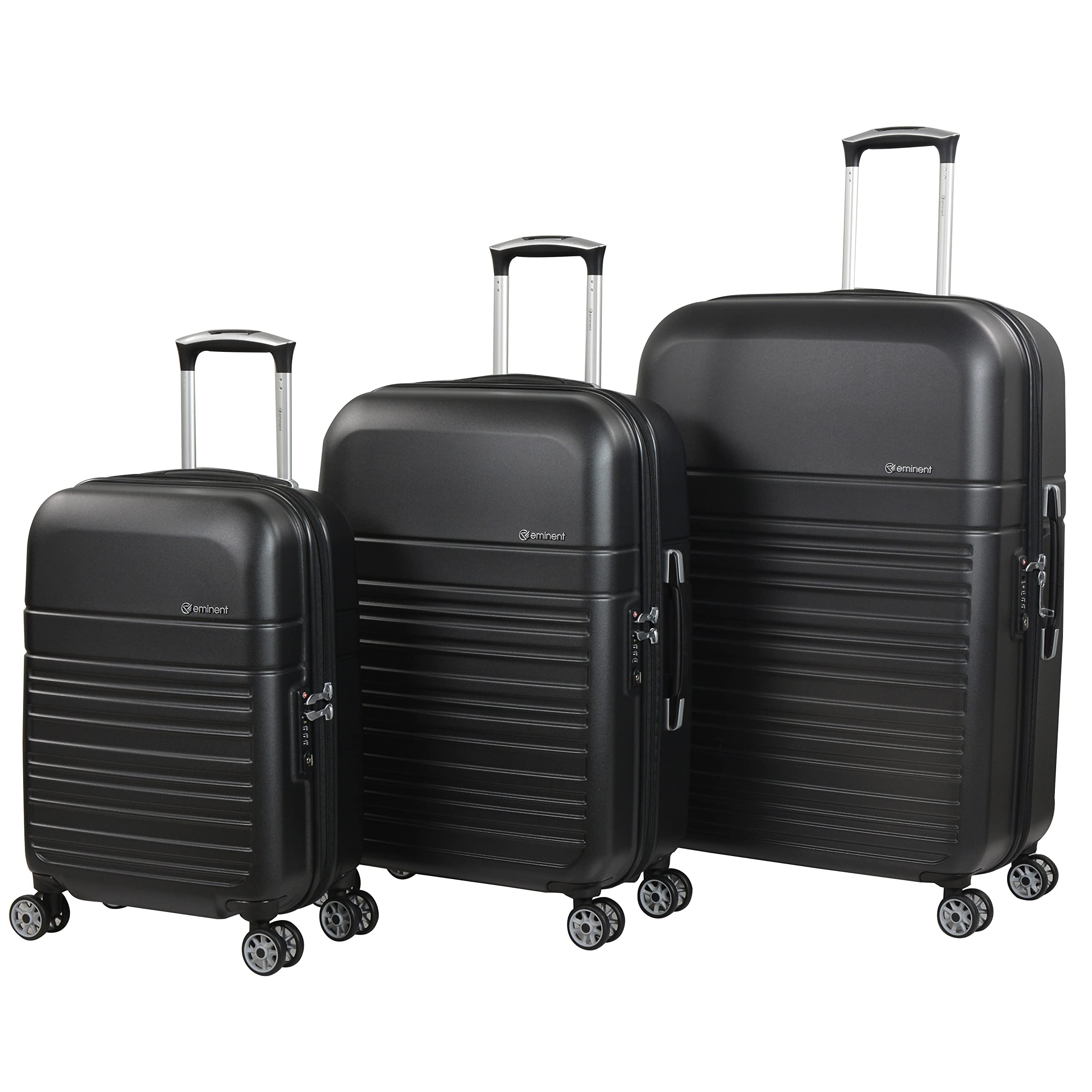 Eminent Hard Luggage Makrolon Polycarbonate Super Lightweight Anti Scratch Hard Case 4 Quiet Double Wheels TSA Lock KF91 (Set of 3, Black)