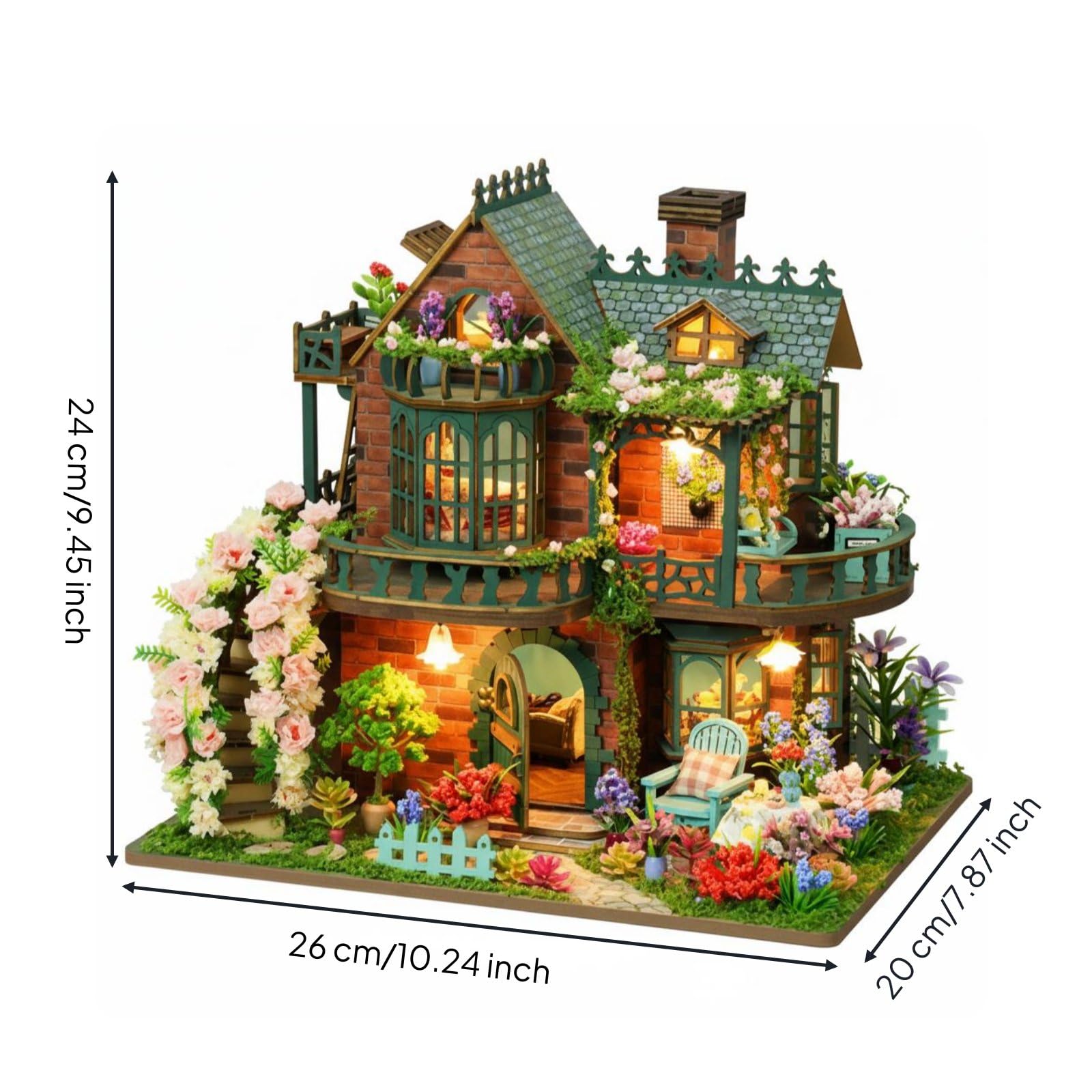 Casa in Miniatura Fai da Te Villa Kit Modello Casetta Diorama con Arredamento Completo E Luci LED Calde per Scena Notturna Materiali Legno Tessuto Carta Adatta per Collezionisti Hobbisti Casa