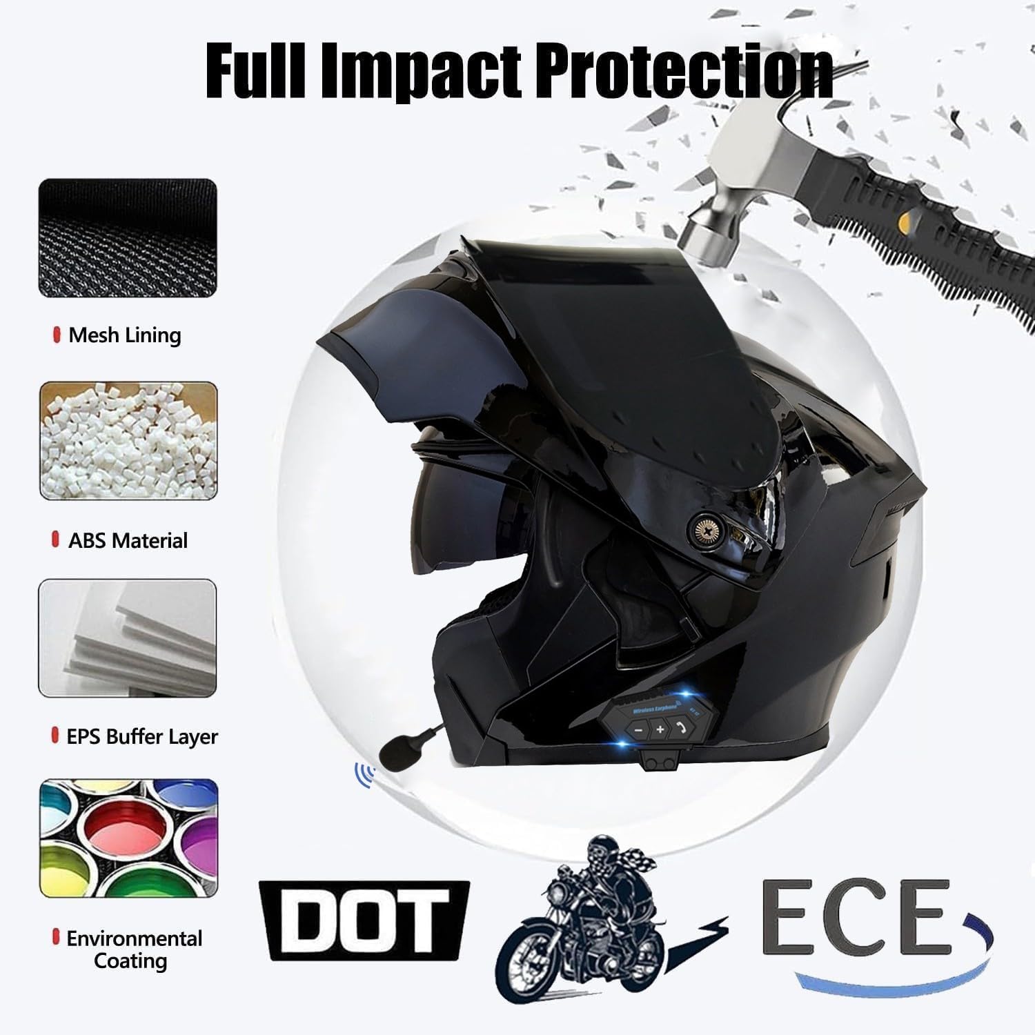 Klapphelm Mit Bluetooth Integriert Motorradhelm DOTECE Zertifiziert Modulare Integralhelm Mit Doppelvisier Motorrad Helm Mit Eingebautem Mikrofon Flip Vollvisierhelm