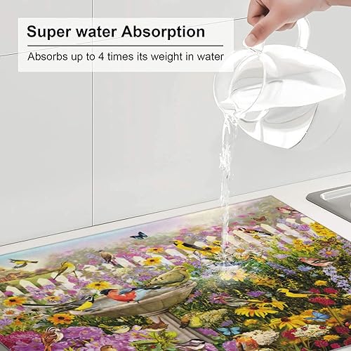 Vista 79 de Tapete de secado de platos de hojas florales verdes para encimera de cocina, 18 x 24 pulgadas, tapete absorbente reversible para platos Hoja floral