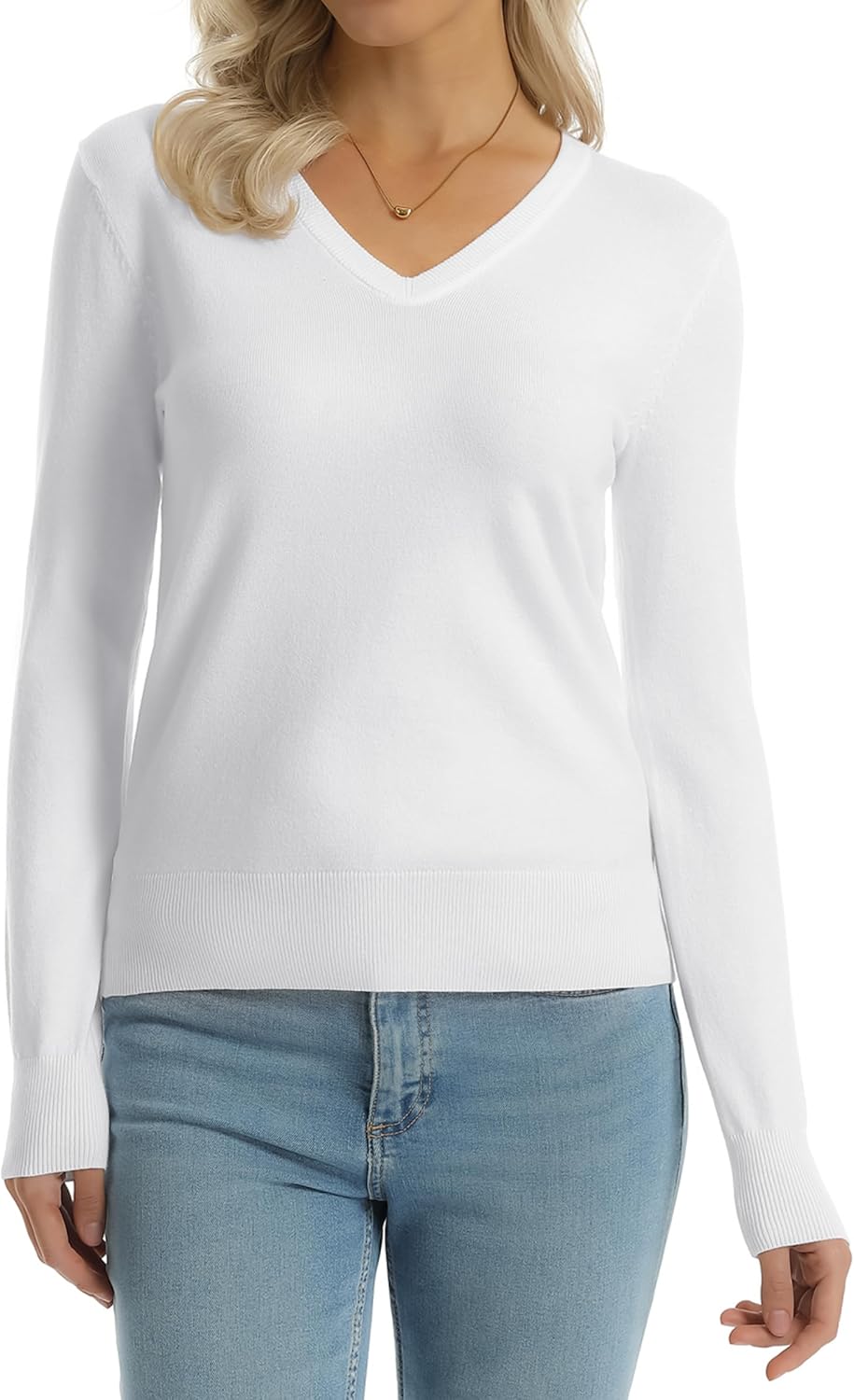 QUALFORT Women's Sweaters Long Sleeve Soft Lightweight Basic Knitted Pullover Sweater - Image 2