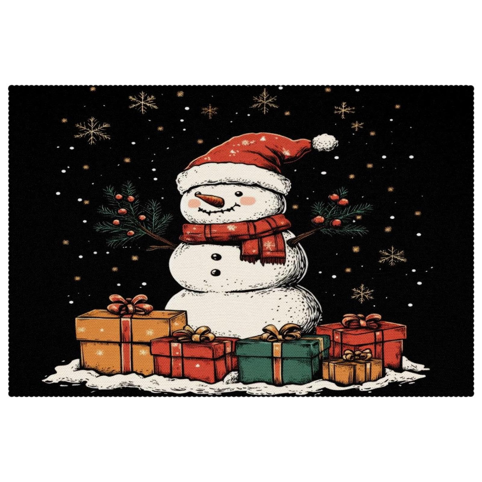 Set de table bonhomme de neige pour repas de Noël en famille lot de 4
