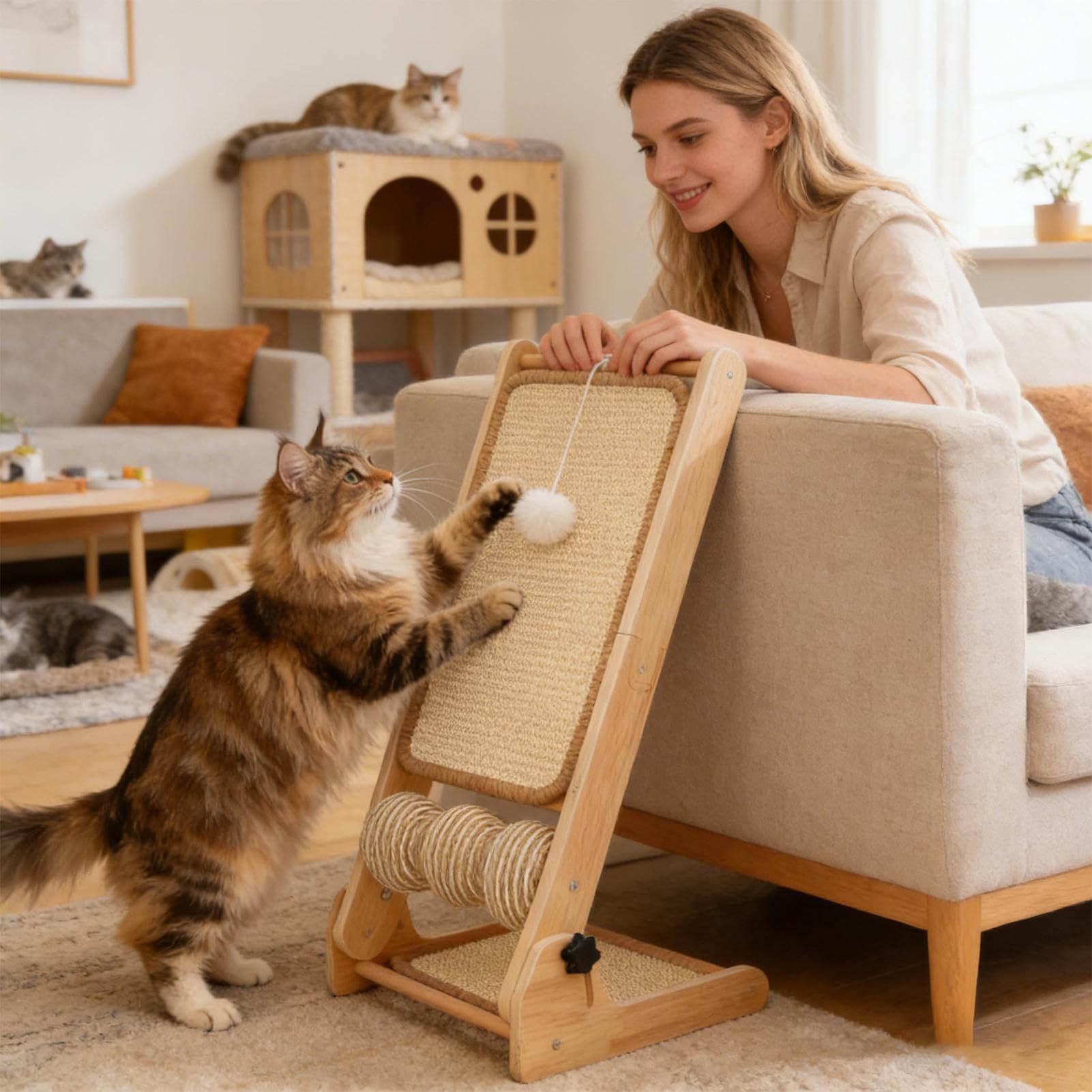 Tabla rascadora para Gatos Juguete Plegable en L | Tabla Vertical de Sisal para Gato para su en comedor, sala de estar, porche, dormitorio y balcón