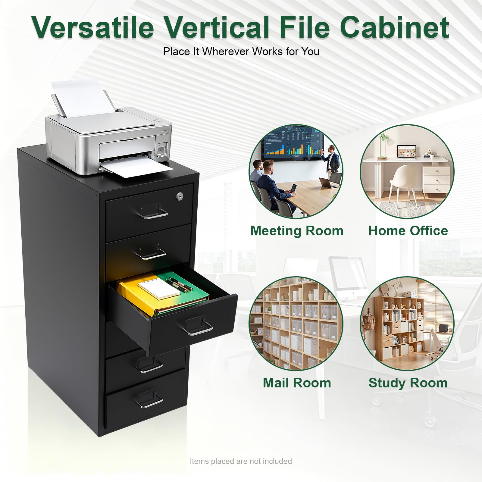 6 Ebenen Mobiler Vertikal Aktenschränke Aufbewahrungsschrank für Homeoffice | Rollcontainer, Metall Aktenschrank mit Schloss, 8-10kg pro Fach, für Homeoffice, Büro, 28x41x69cm, Schwarz