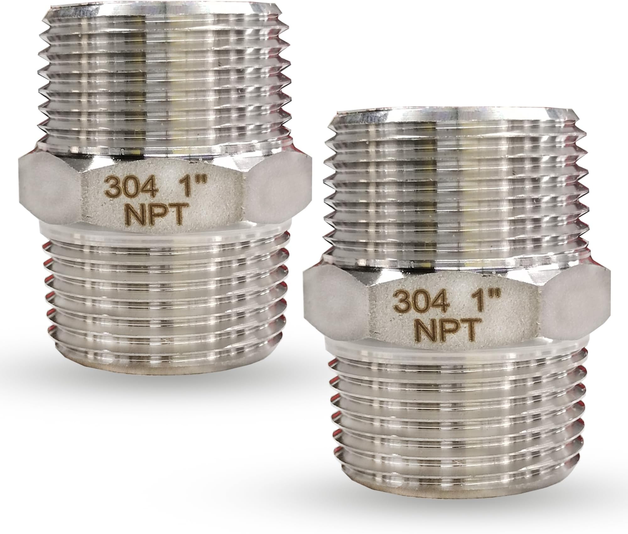 1" Male Hex Nipple Pipe Fittings, 304 Stainless Steel 1 inch NPT Threaded Pipe Adapter Fittings Equal Nipples Connectors, Male Straight Connector Pipe Fitting (1โ, 2pcs)