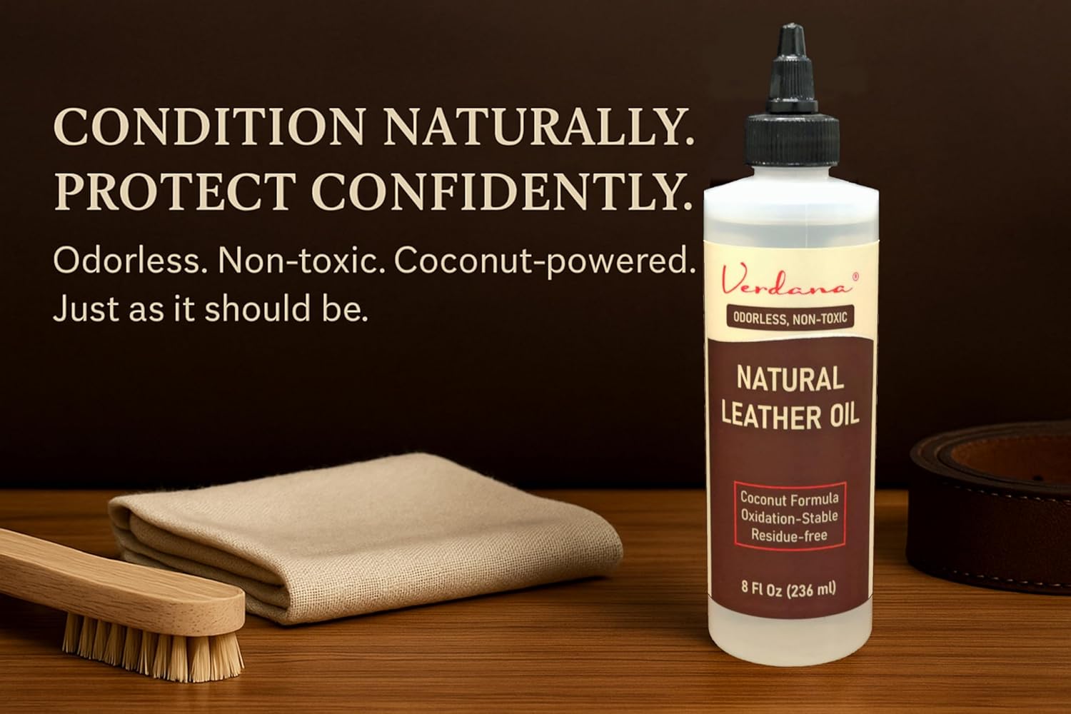Verdana Leather Conditioner Oil – 8 Fl Oz – Plant-Based, Non-Toxic Leather Conditioner for Couches, Car Seats, Boots, Shoes, Jackets & Purses – Natural, Odorless Conditioning Oil - Image 5