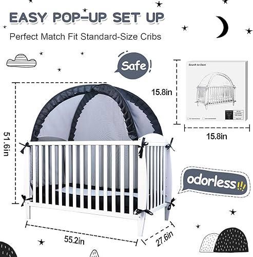 Miniatura 2 de South to East Red de seguridad para cuna de bebé, tienda de campaña desplegable para evitar que el bebé salga, cubierta de malla transpirable y