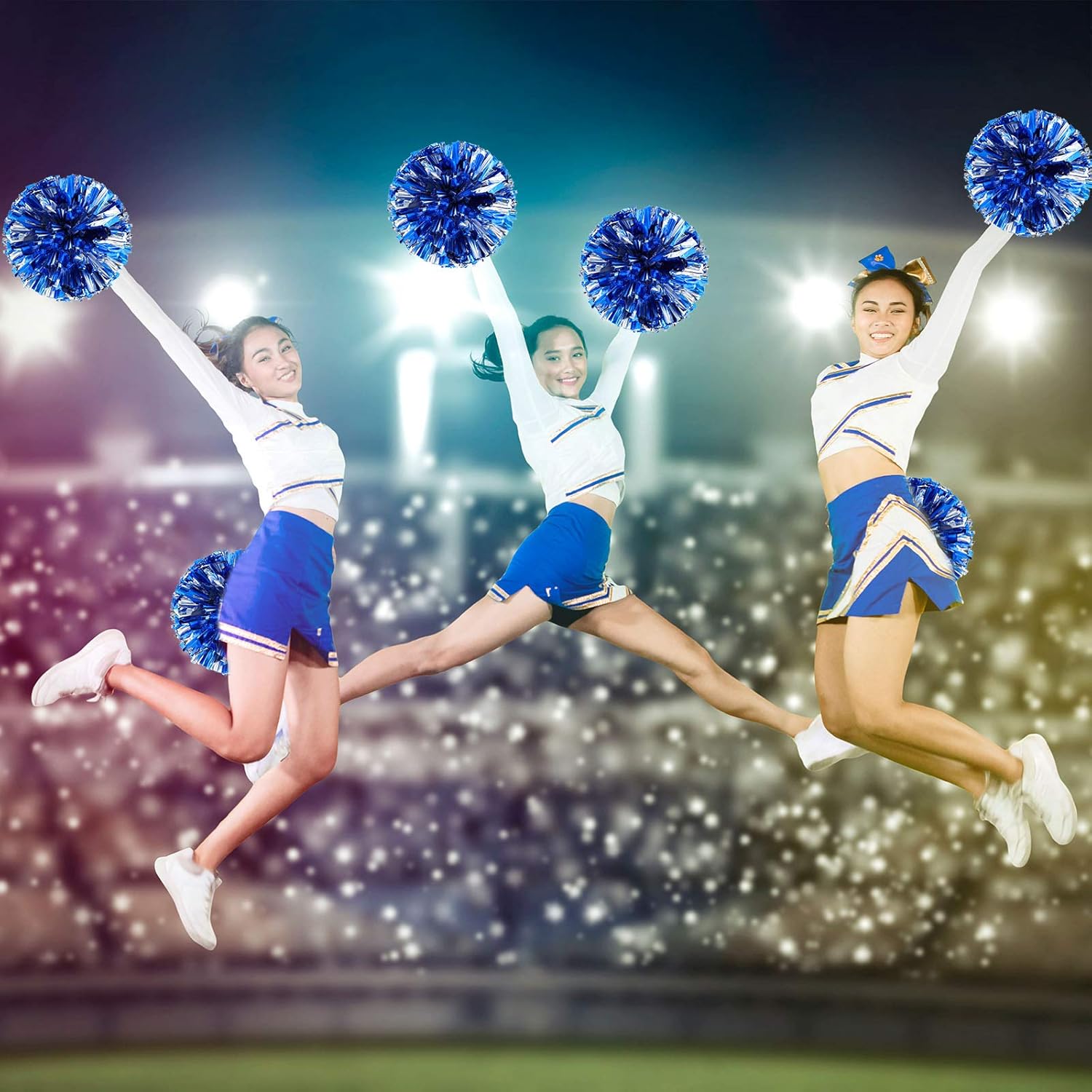 6 Pieces 12 Inch Metallic Cheerleading Pom Poms for Kids, Cheerleading Handheld Squad Pompoms for Boy Girl School Sports Games Team Spirit Cheer (Blue-Silver) : Sports & Outdoors