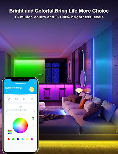 Miniatura 2 de DAYBETTER Luces LED inteligentes WiFi de 100 pies, tira de luces LED que funcionan con Alexa y Google Assistant, tira de iluminación RGB con
