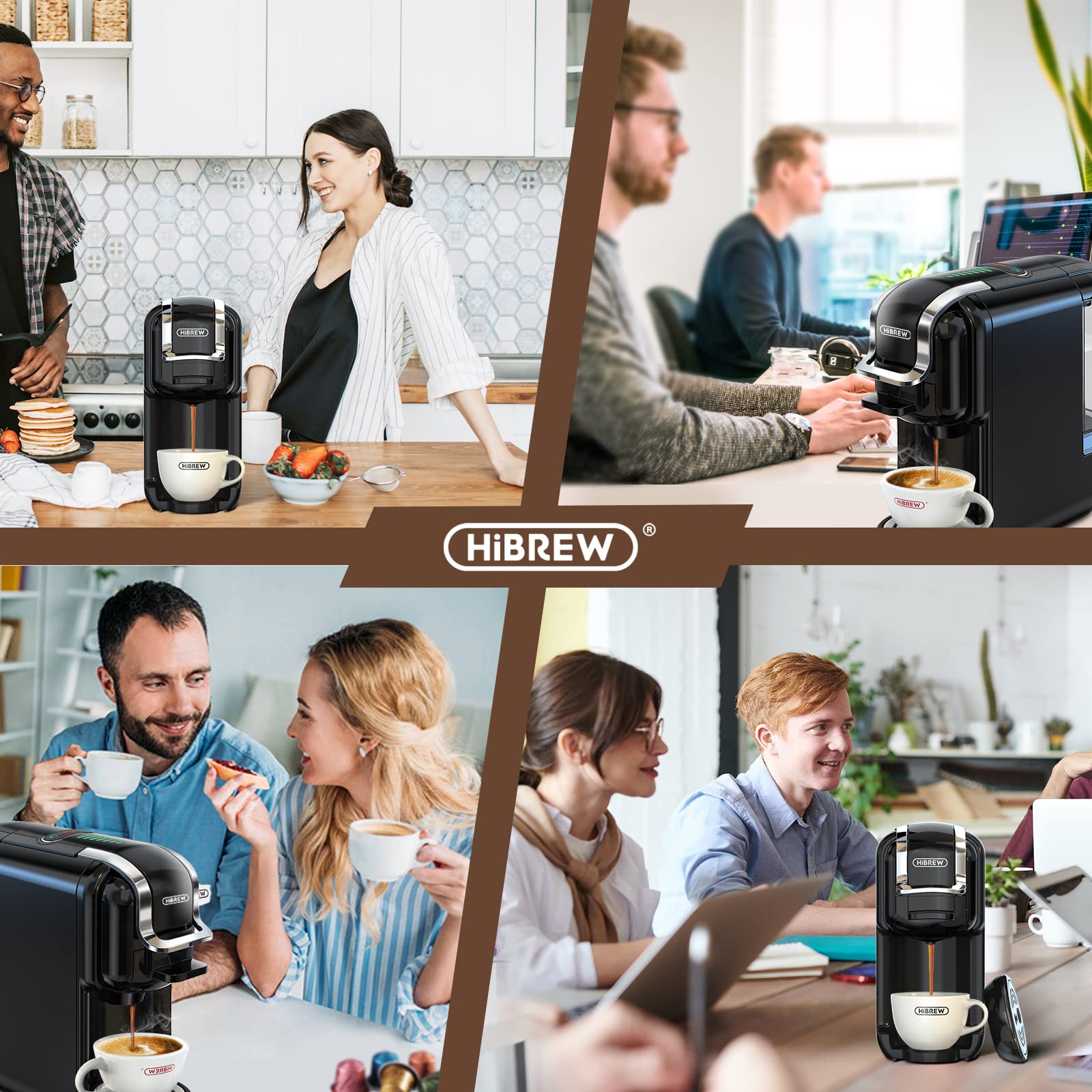 Cafetera de cápsulas HiBREW H2B, cafetera multicápsulas 5 en 1, compatible con cápsulas DG/Nes/K-cup/ESE/café molido, Parada automática, Espresso perfecto, Negro