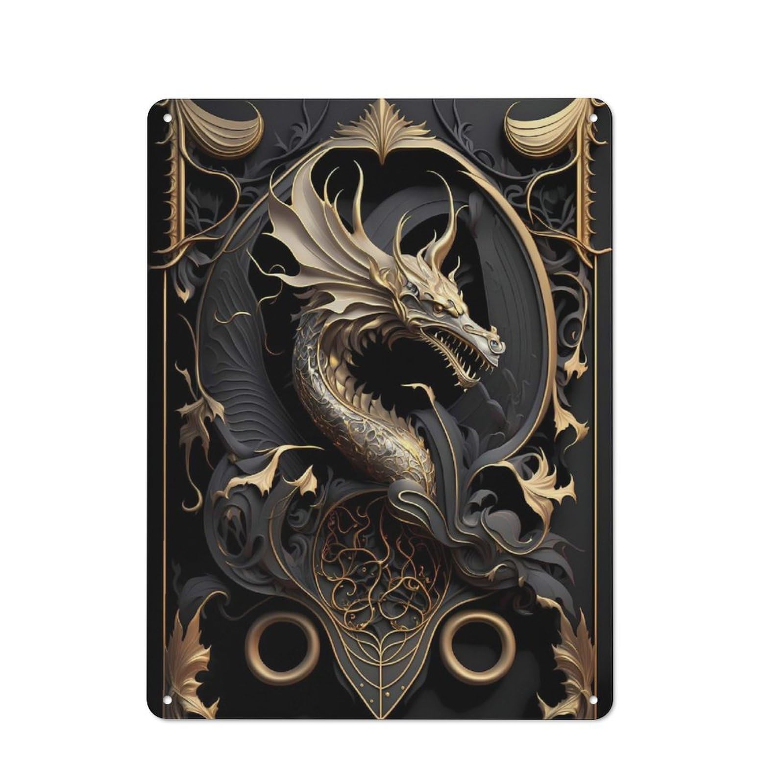 Junmoney Style-13 Workshop Style Ancient Dragon Guardian Decorative Metal Plaque 40X30cm, Workshop Wall Decor For Garage, Hobby Room, Office Or Man Cave